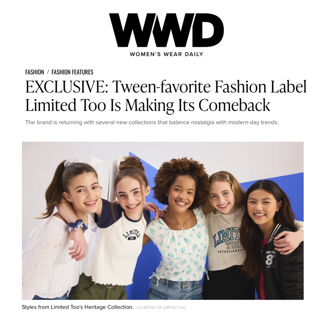 Kids in limited Too's heritage collection clothing smiling with arms around each other.