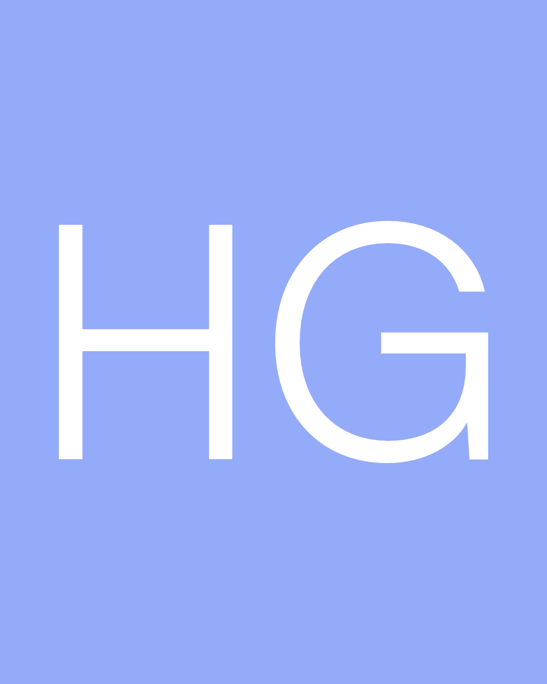 Large white letters 'HG' on a light blue background.
