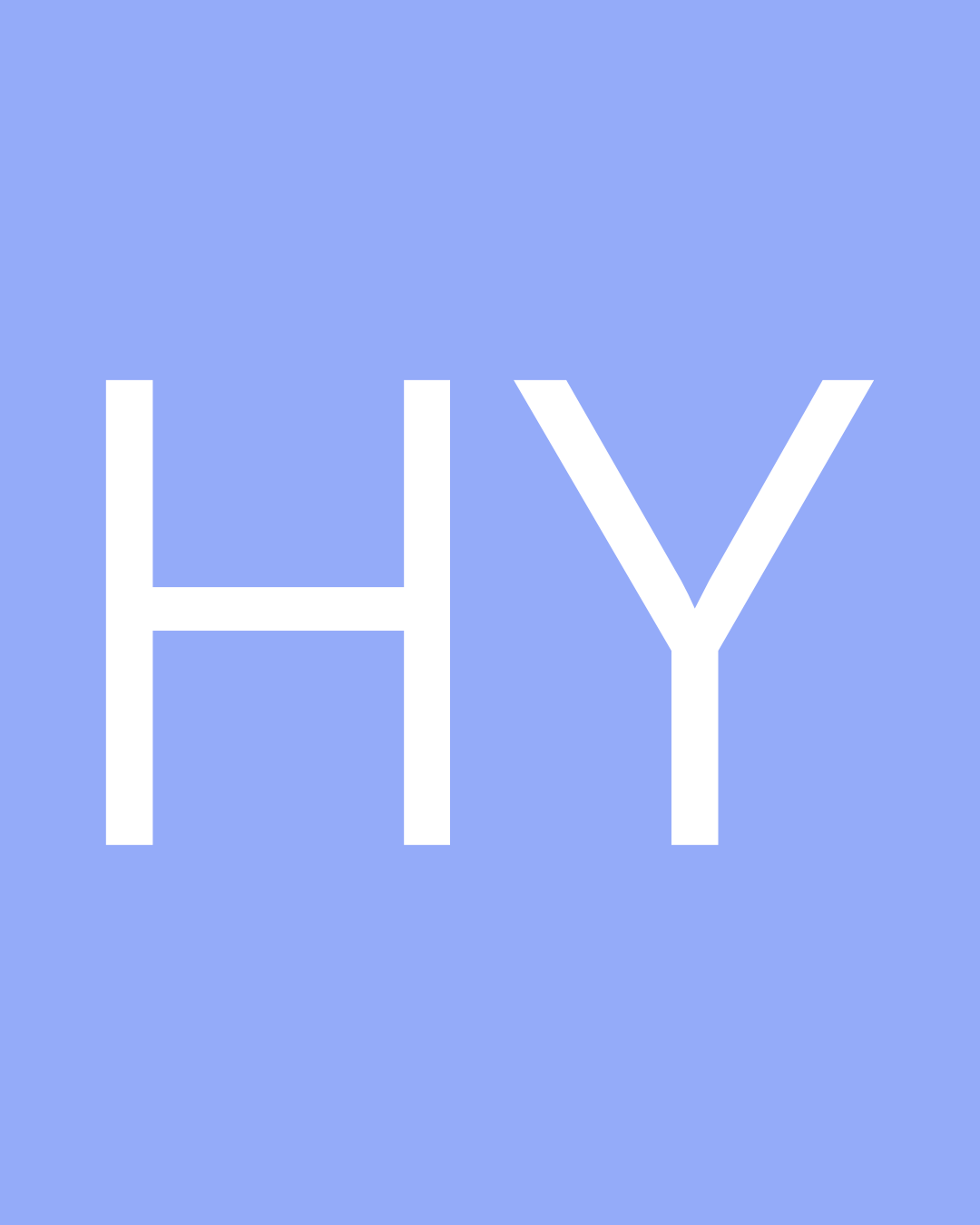 Blue background with large white letters spelling 'HY'