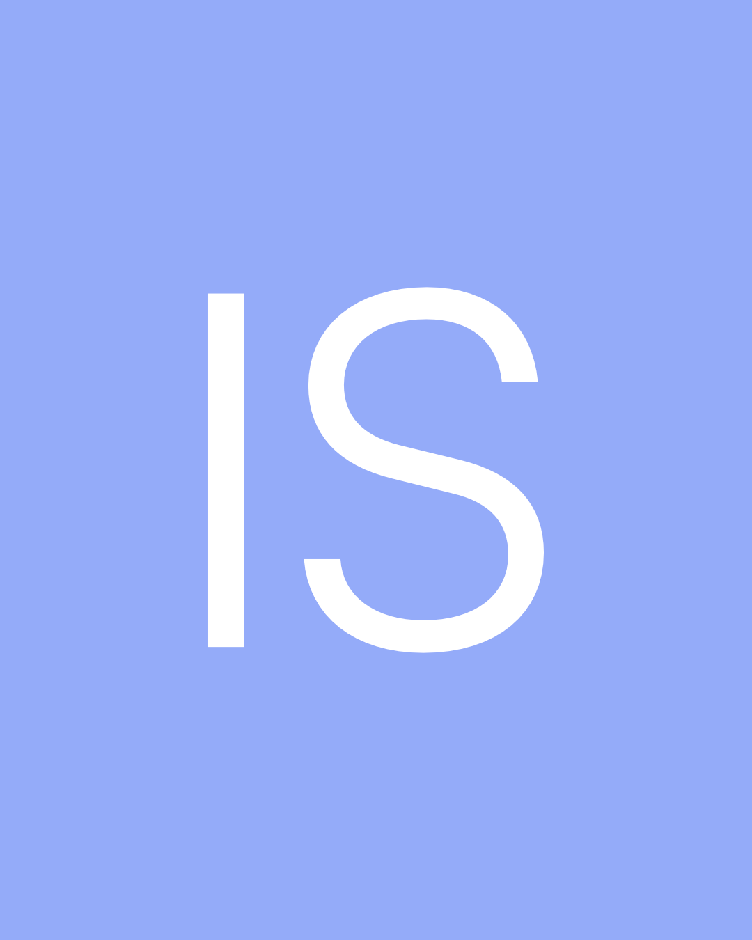 Blue background with large white letter 'S' in the center.