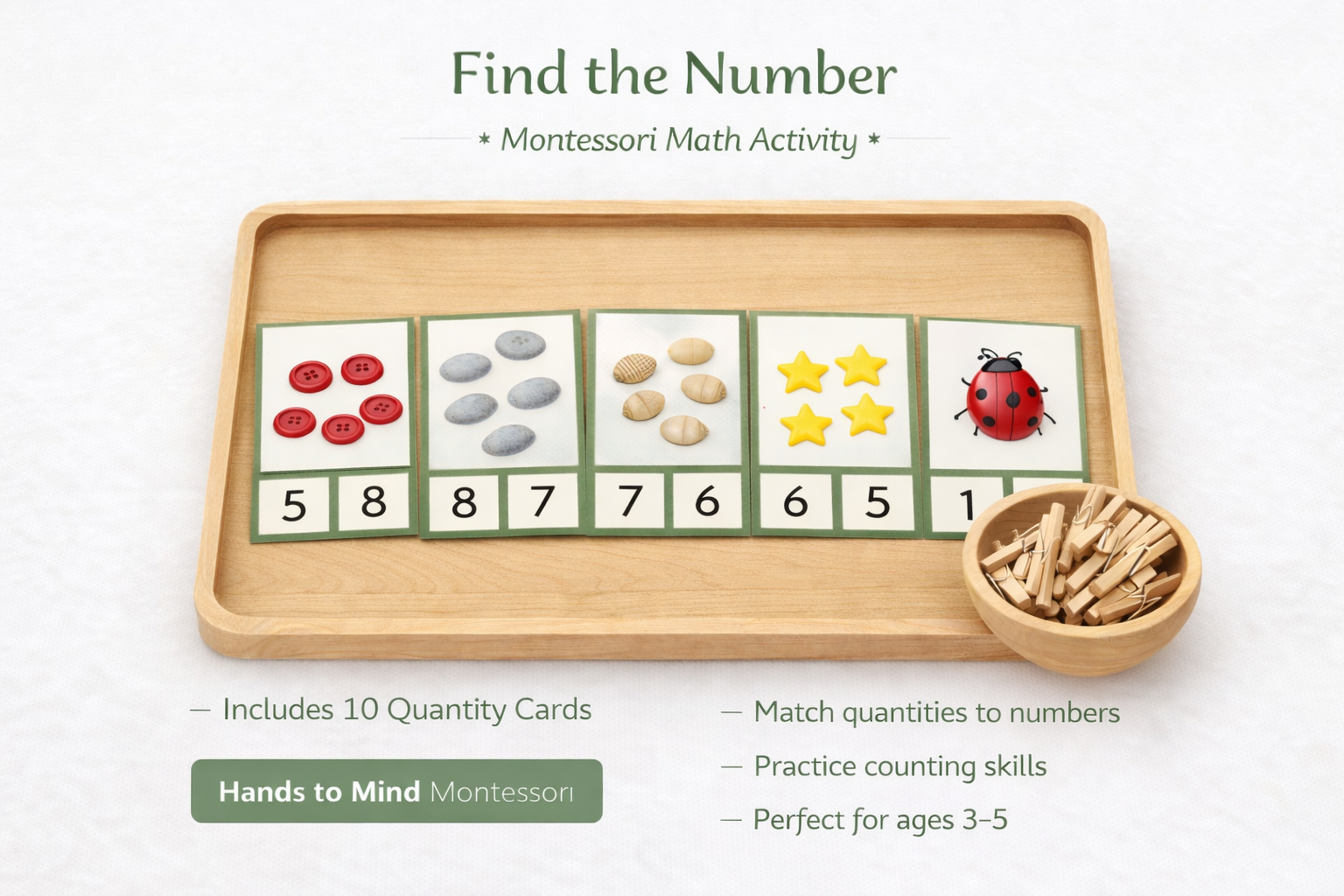 Find the Number (1-10) – Montessori Counting Clip Cards