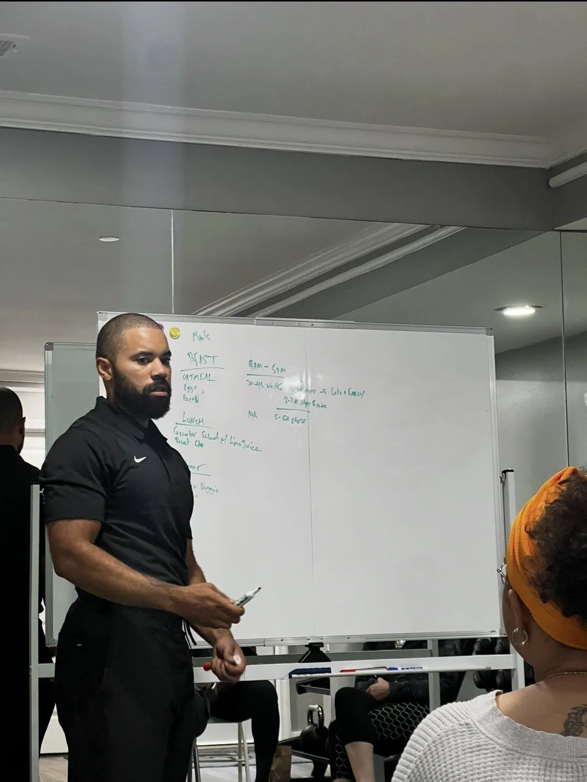 Terrell Green coaching clients at a whiteboard