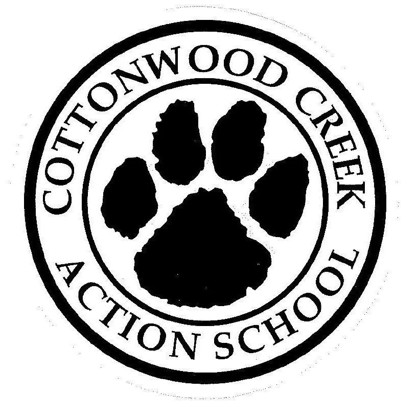 Logo for Cottonwood Creek Action School featuring a paw print surrounded by the school name.
