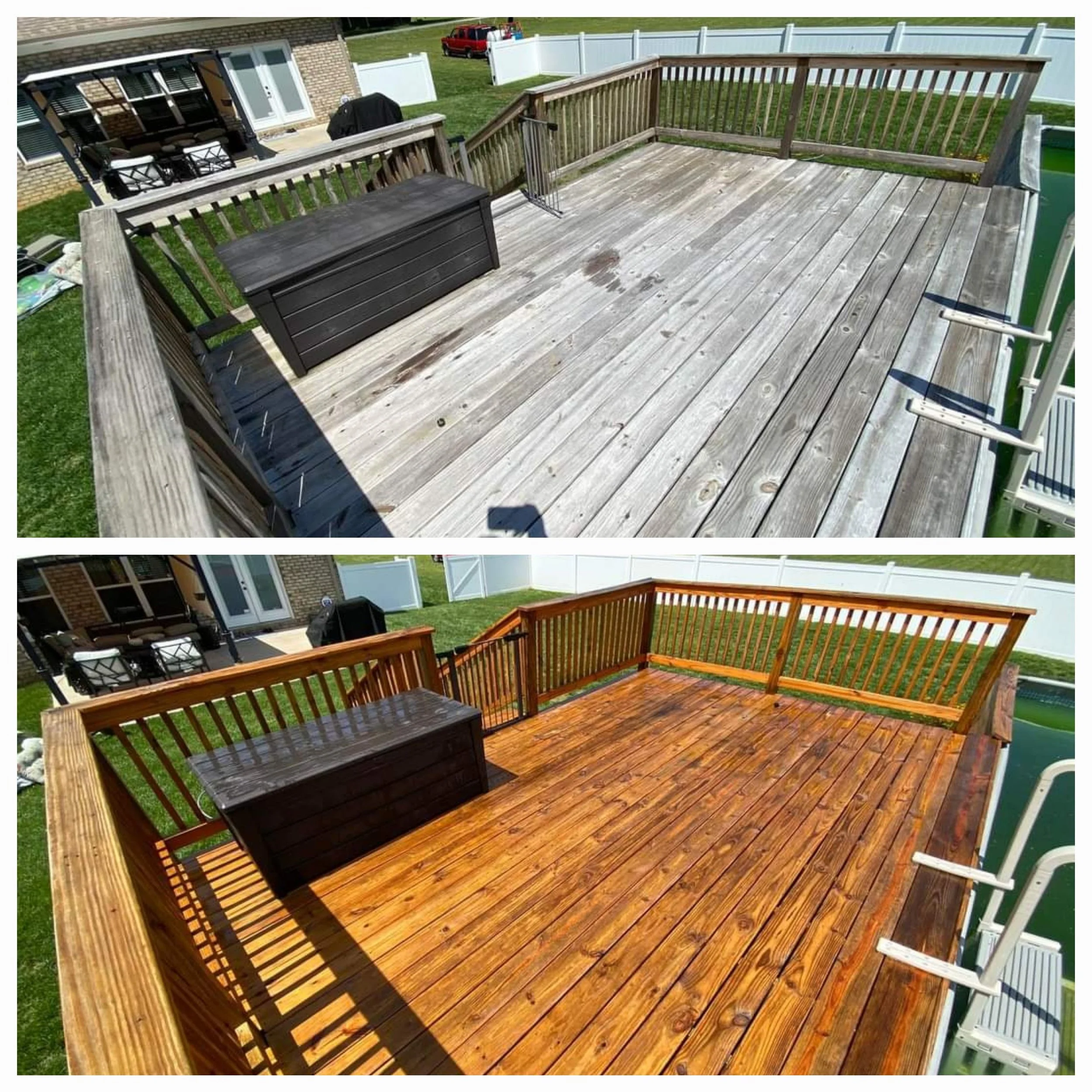 Pressure wash pool deck