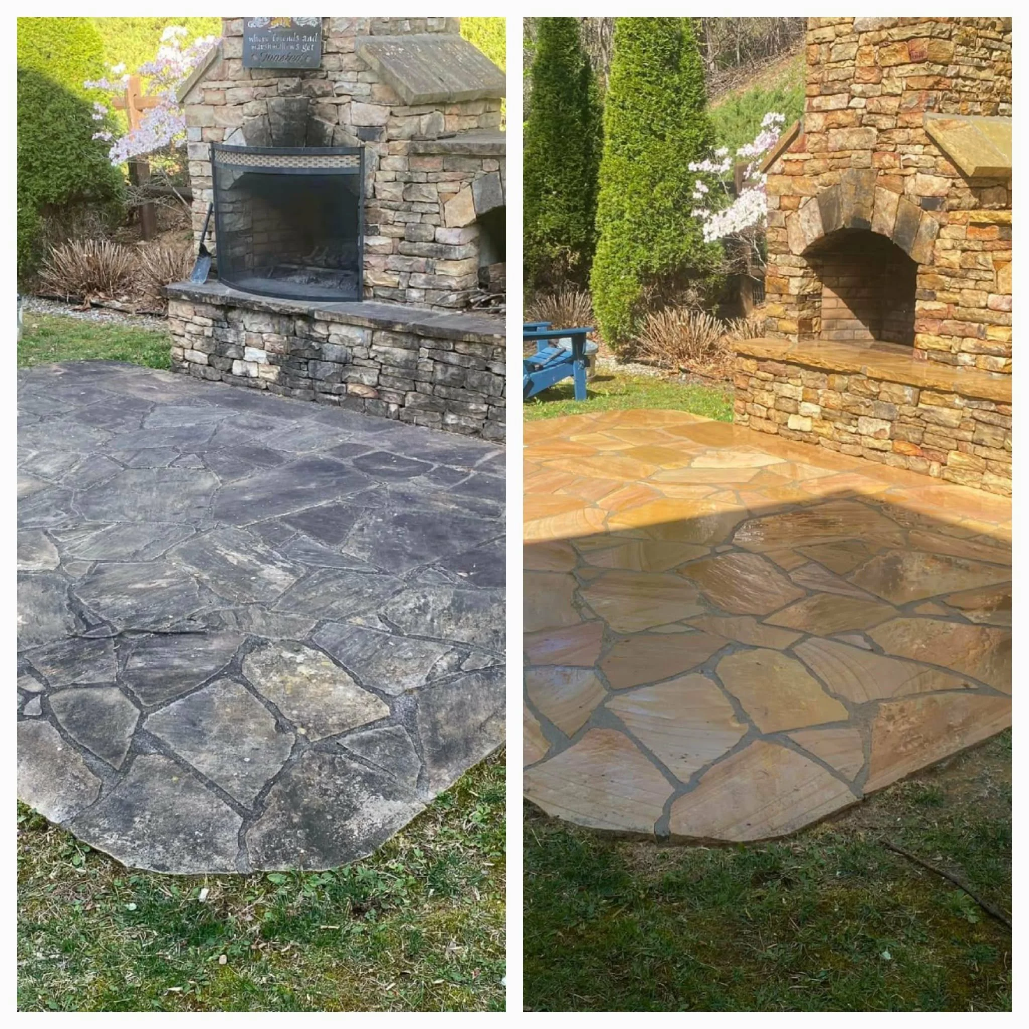 Pressure wash stone patio