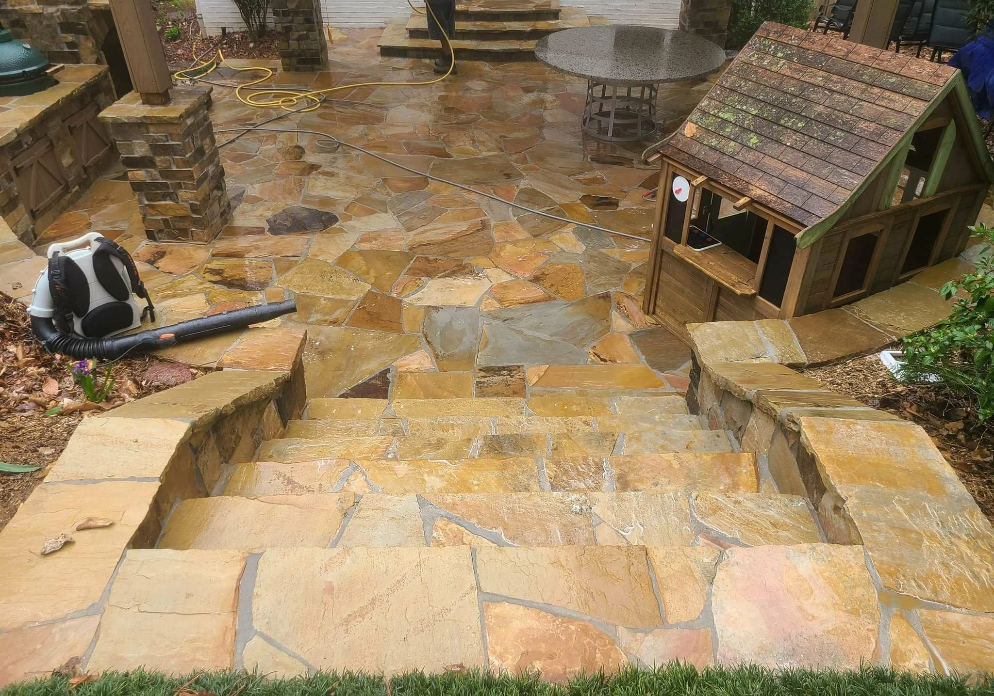 Pressure wash stone patio