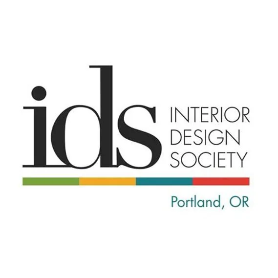 Logo for the Interior Design Society Portland, Oregon chapter, featuring the acronym 'ids' with the full name to the right and a colored line beneath.