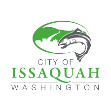 City of Issaquah Washington logo featuring a fish and a mountain landscape.