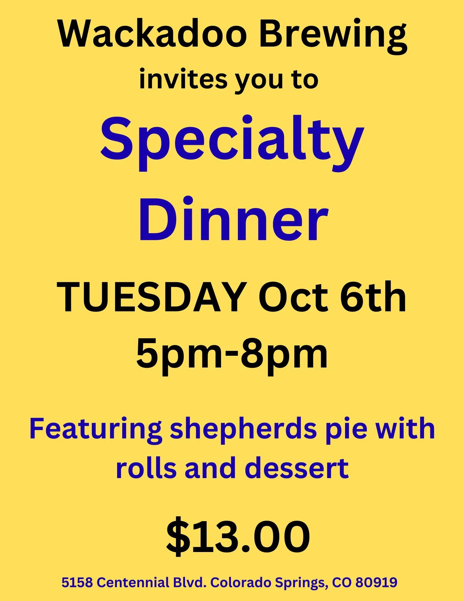 Specialty Dinner
