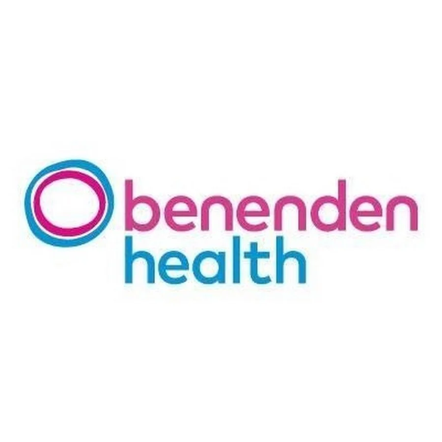 Benenden Health logo with pink and blue text and circular graphic.