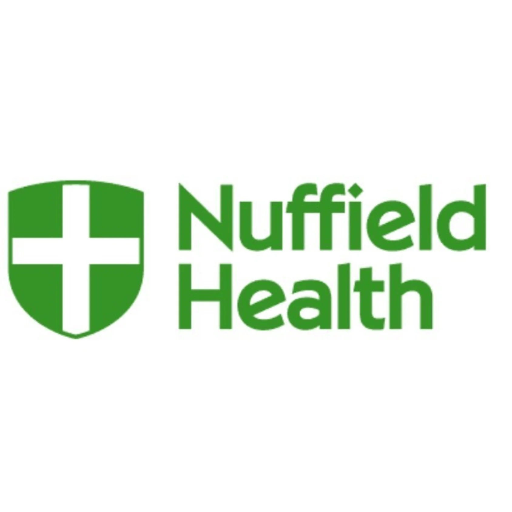 Nuffield Health logo with green shield and white cross next to the green text 'Nuffield Health'.