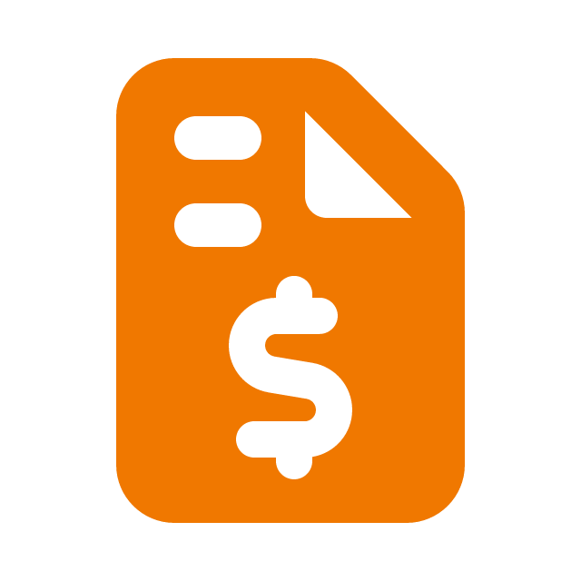 Illustration of an orange receipt or bill with a dollar sign and a triangular corner folded over.