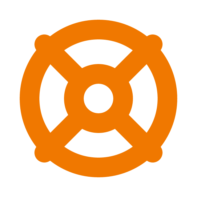 Orange life preserver with black background.