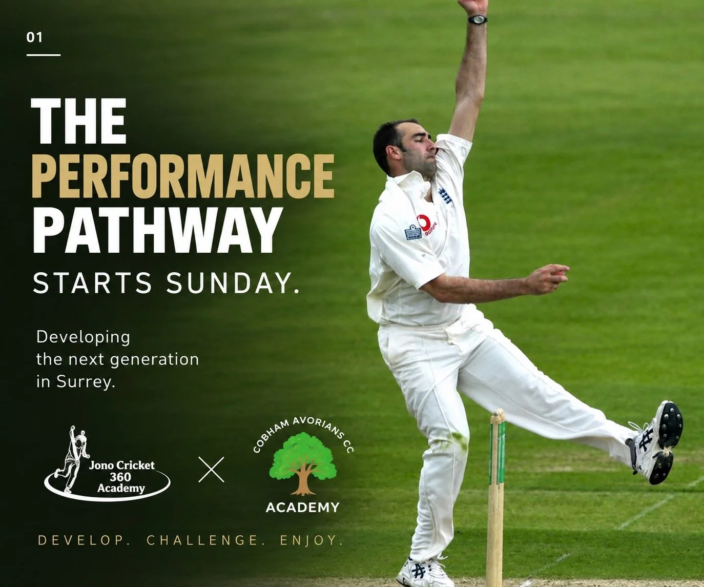 It starts Sunday.

30 young cricketers. Two groups. Both sold out.

This weekend sees the first sessions of the Jono Cricket 360 Performance Pathway in partnership with Cobham Avorians Academy.

Led by former England international and Middlesex Head 