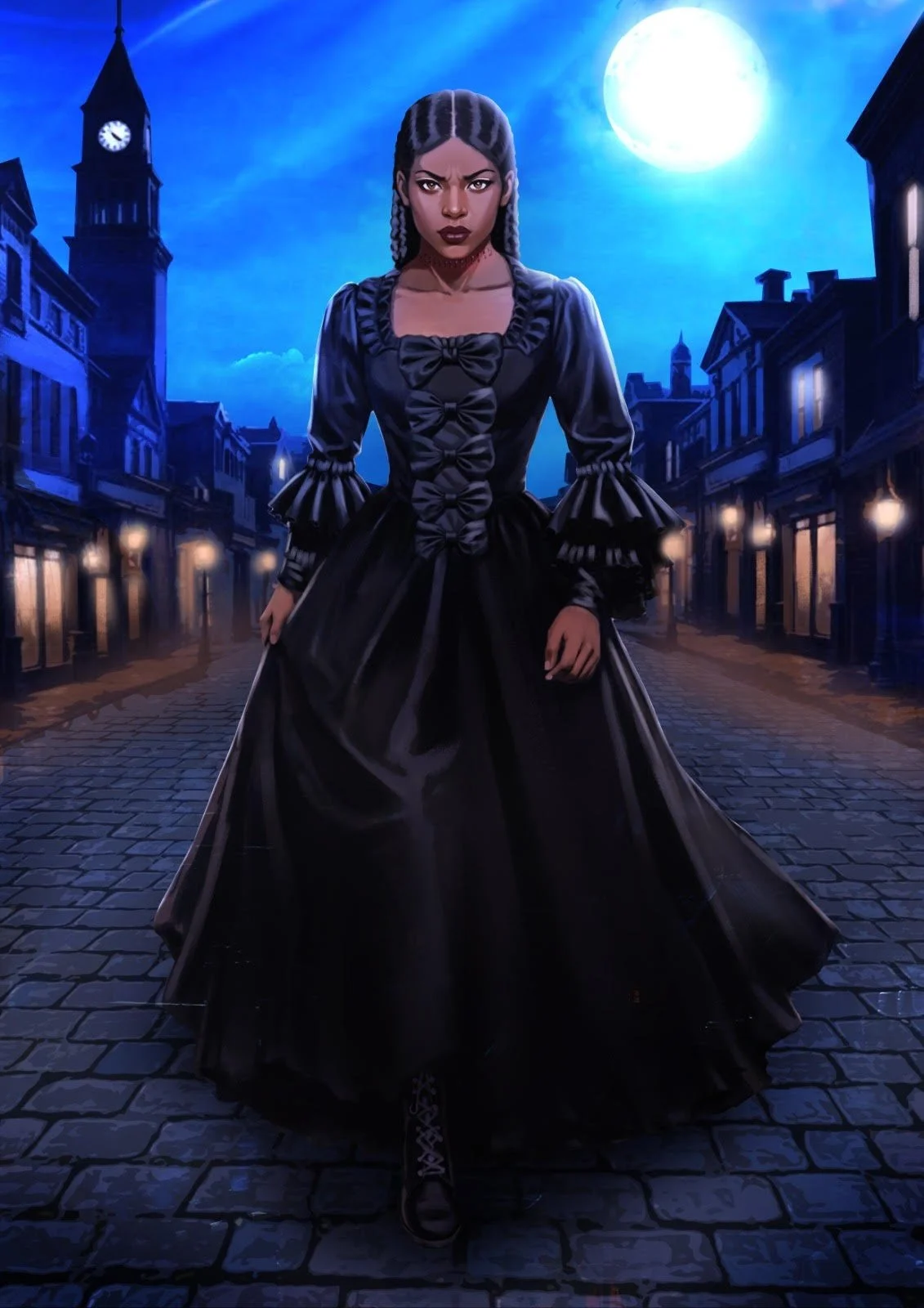 Victoria Stone — A haunting glimpse into The Scars of Victoria, she reigns over Pioneer Square, Seattle with dark elegance and quiet menace. Set in circa 1910, Victoria moves like a whispered legend—beautiful, powerful, and marked by the supernatural