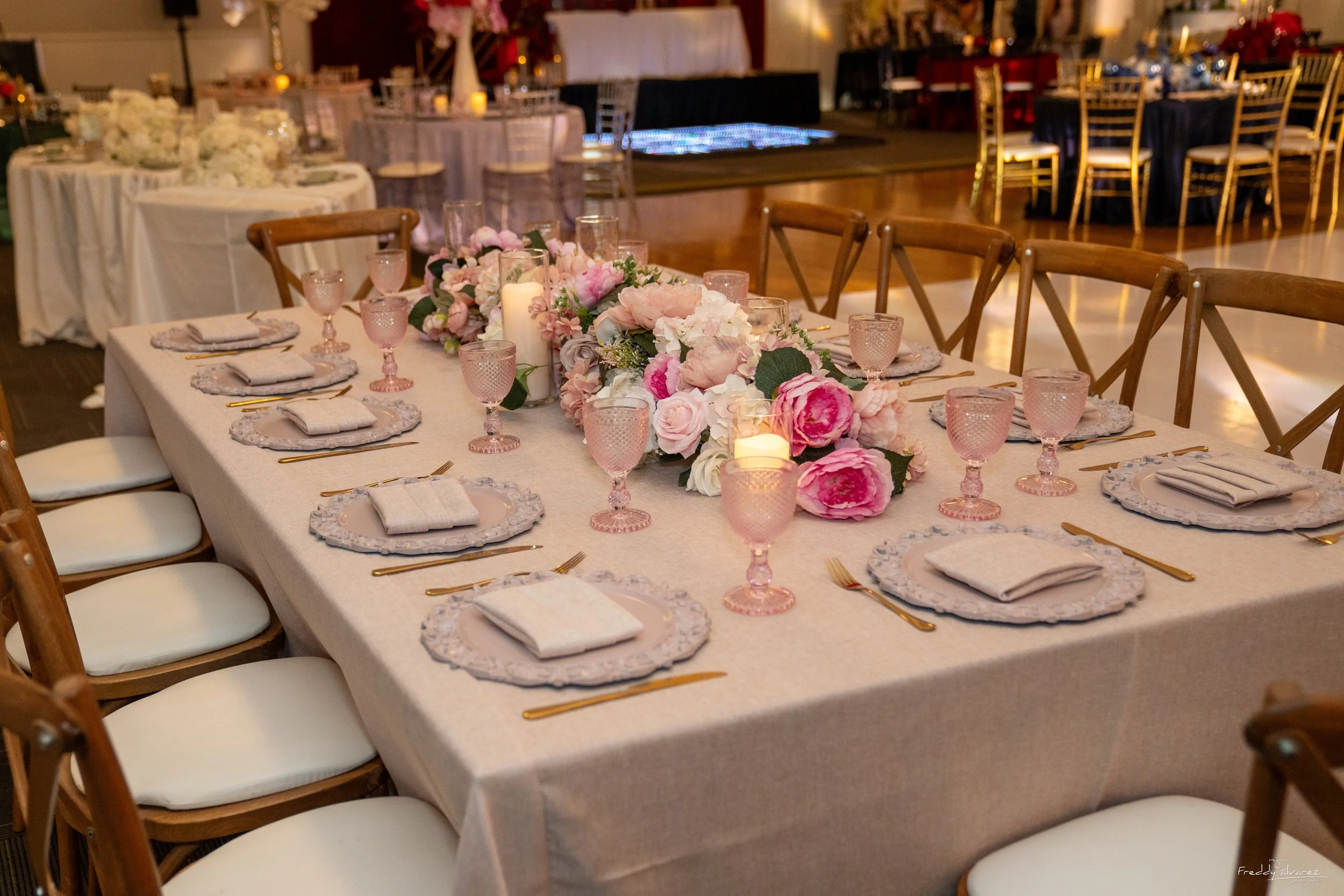 Elegant table centerpiece setup Swiss Park & Hall San Diego Chula Vista CA