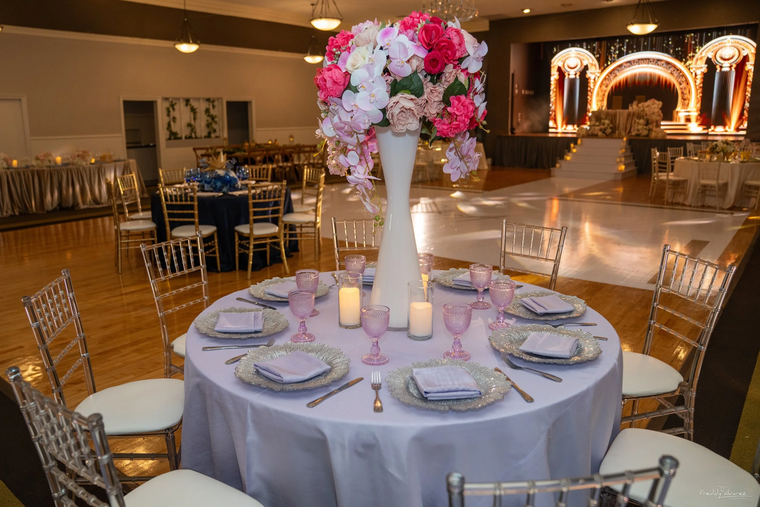 Elegant table centerpiece setup Swiss Park & Hall San Diego Chula Vista CA