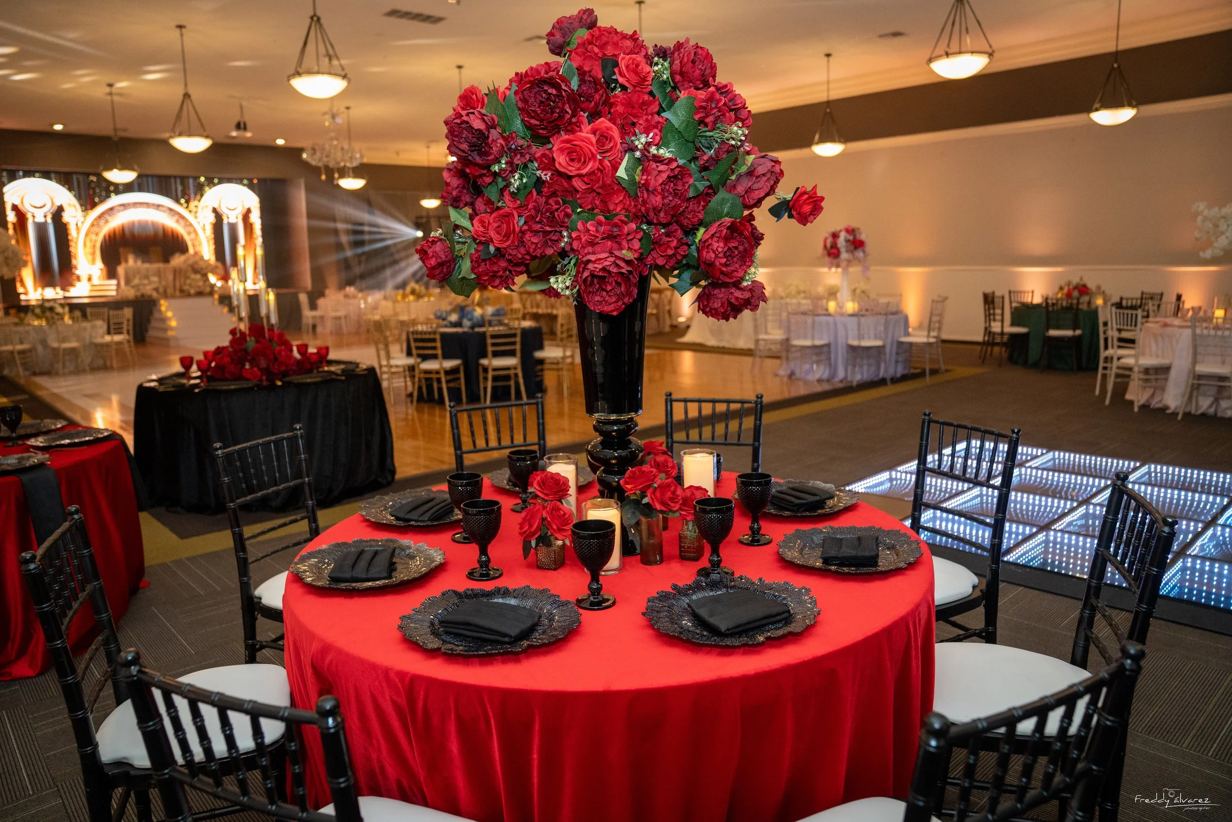 Elegant table centerpiece setup Swiss Park & Hall San Diego Chula Vista CA