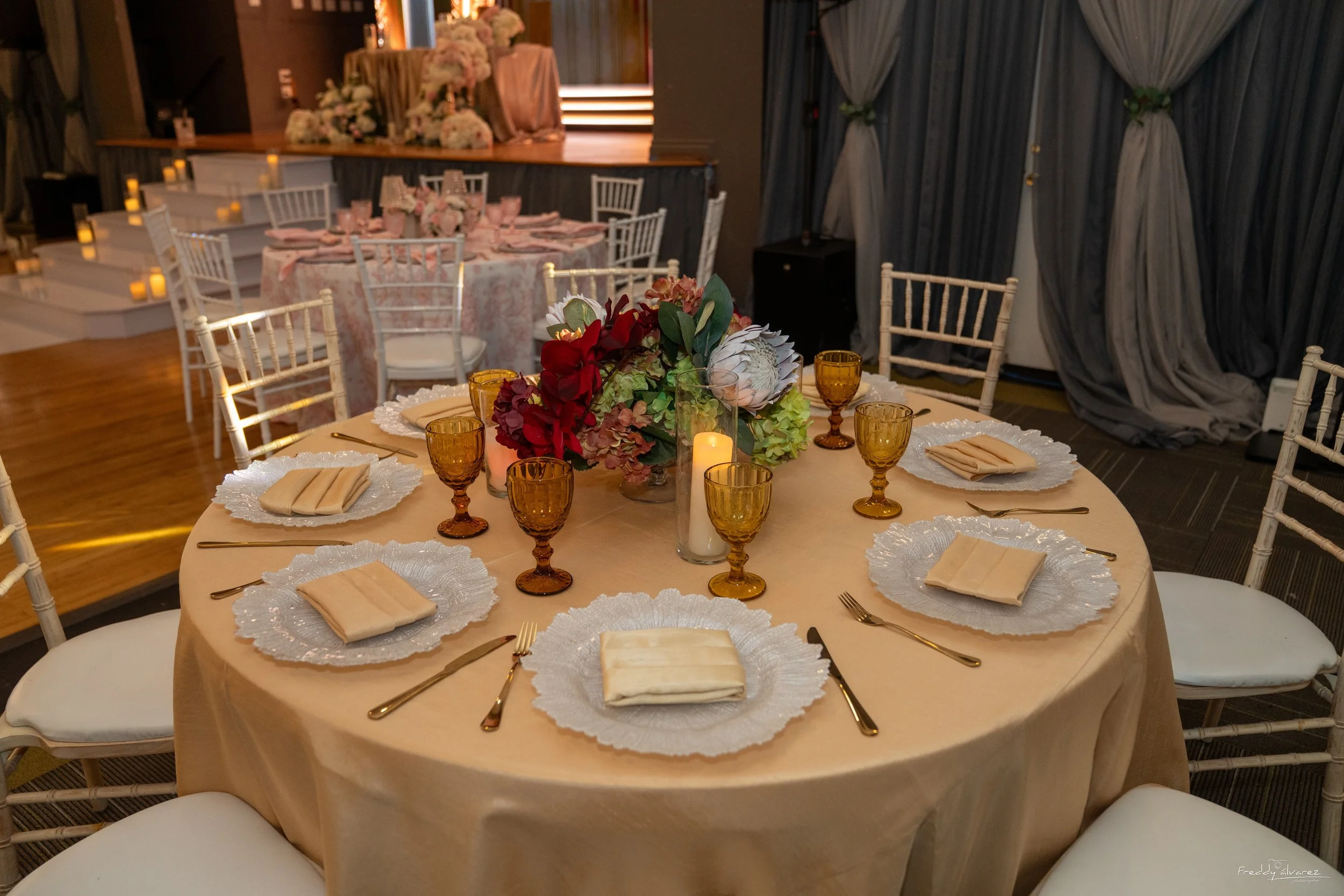 Elegant table centerpiece setup Swiss Park & Hall San Diego Chula Vista CA
