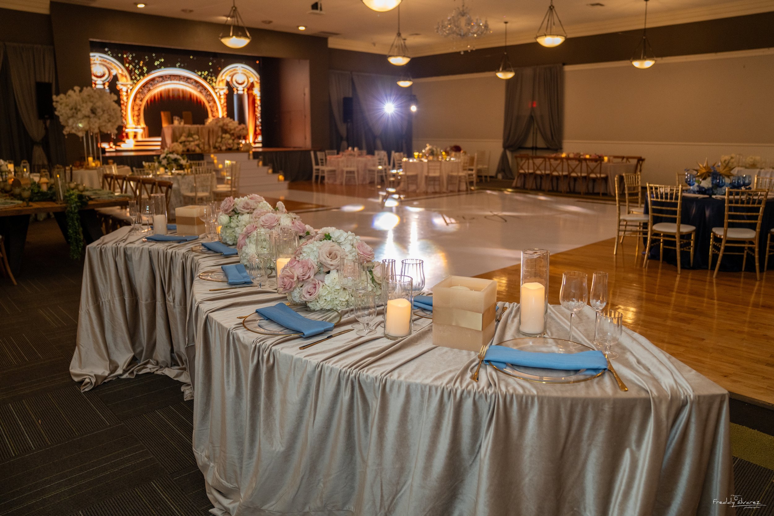 Elegant table centerpiece setup Swiss Park & Hall San Diego Chula Vista CA