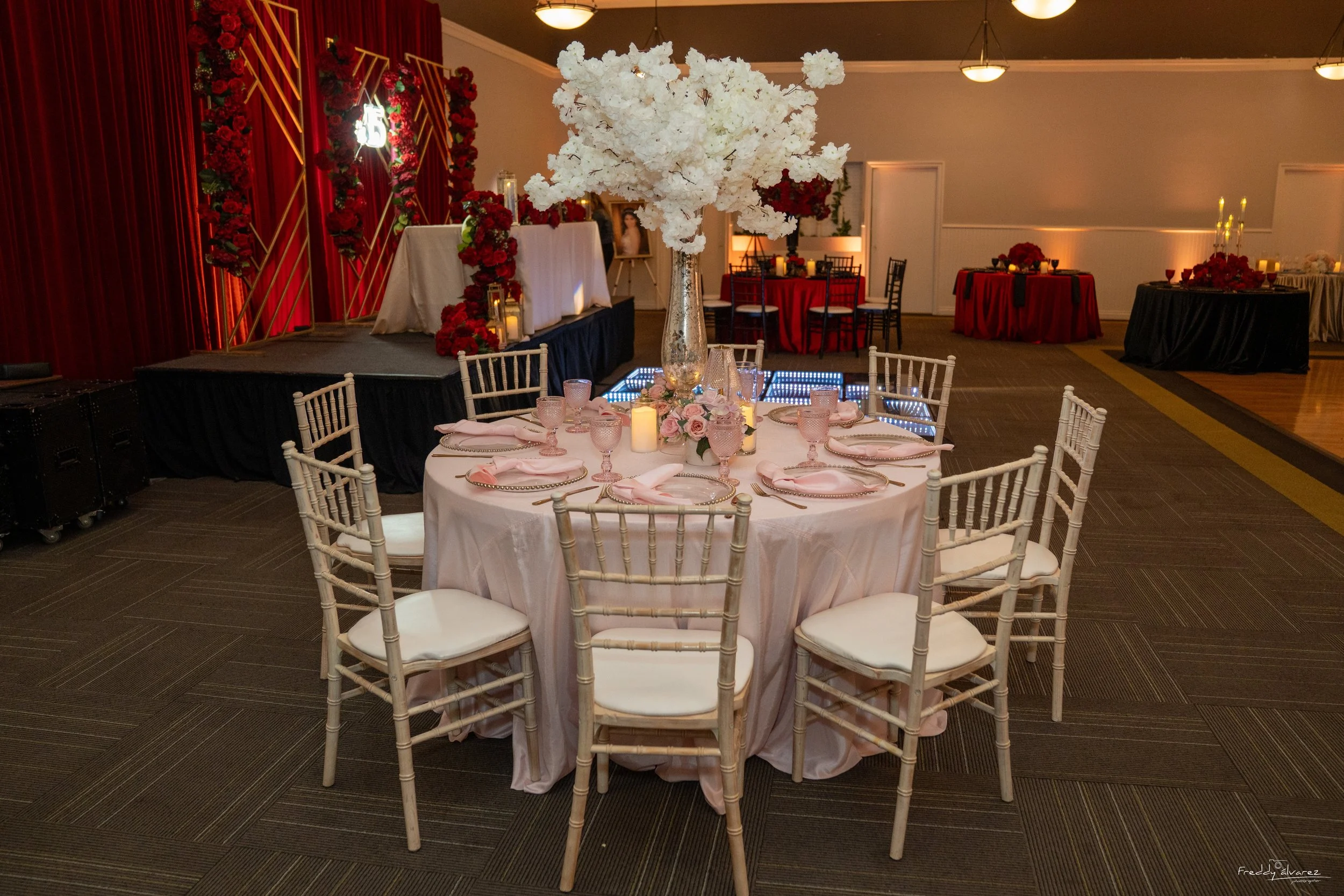 Elegant table centerpiece setup Swiss Park & Hall San Diego Chula Vista CA