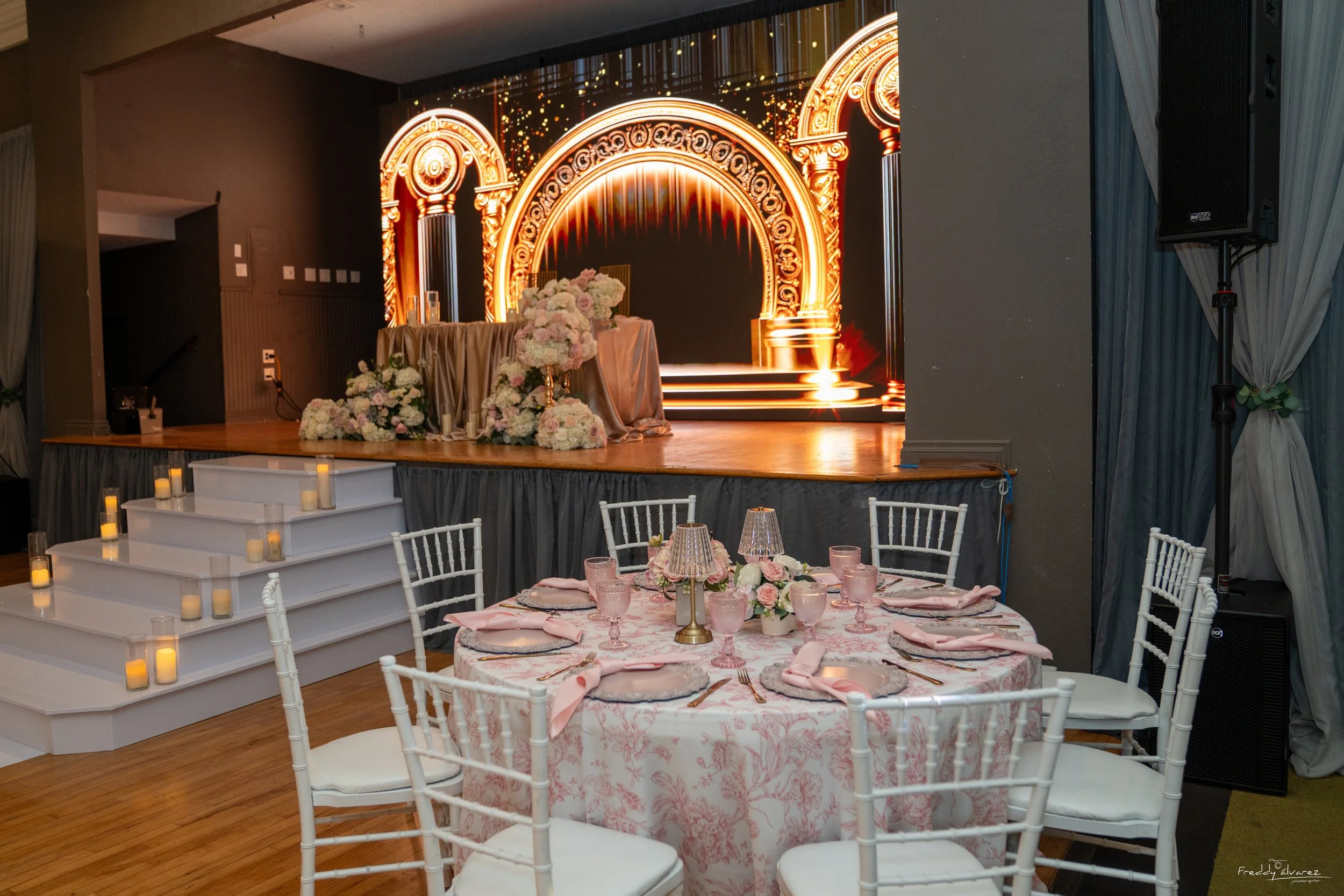 Elegant table centerpiece setup Swiss Park & Hall San Diego Chula Vista CA
