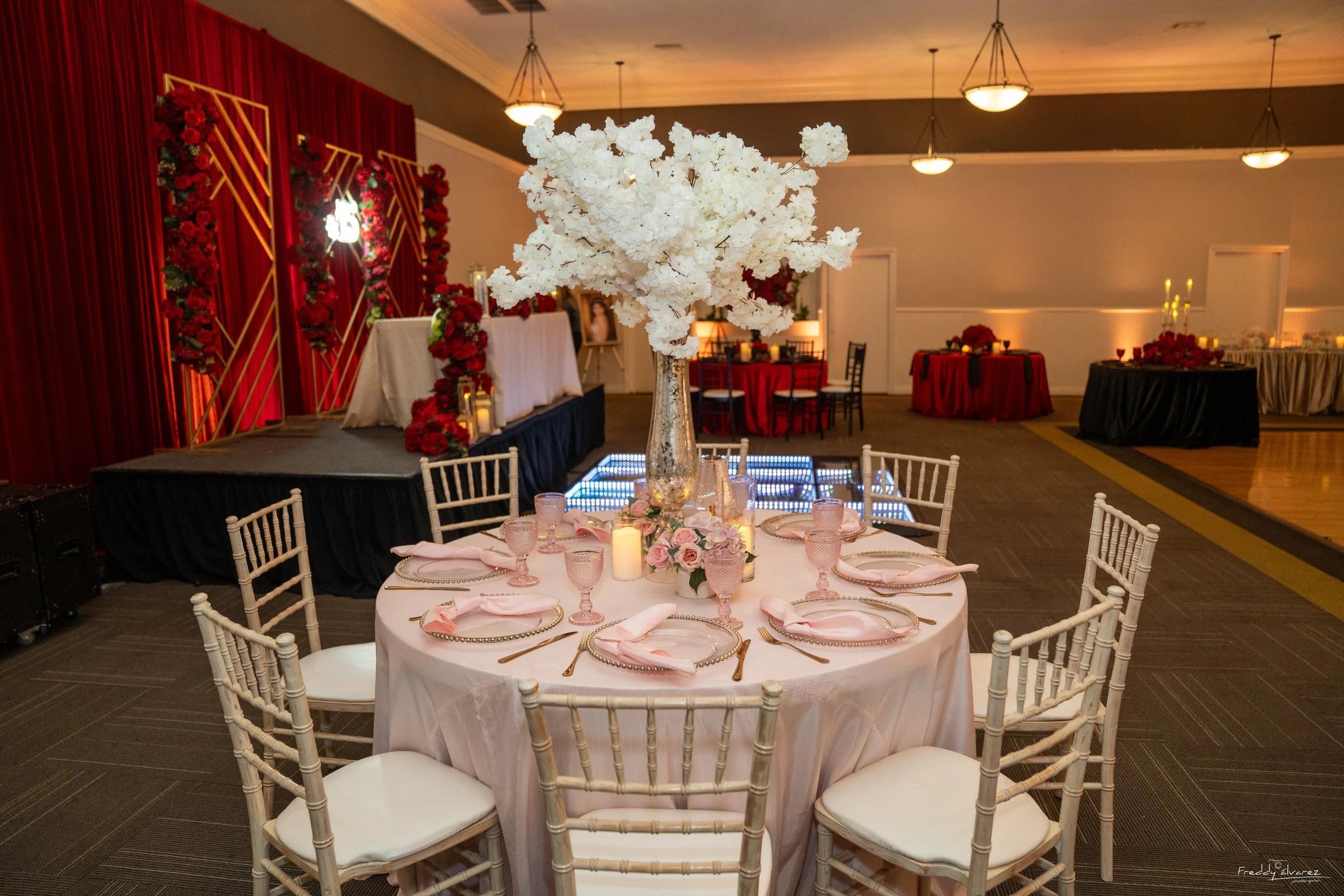 Elegant table centerpiece setup Swiss Park & Hall San Diego Chula Vista CA