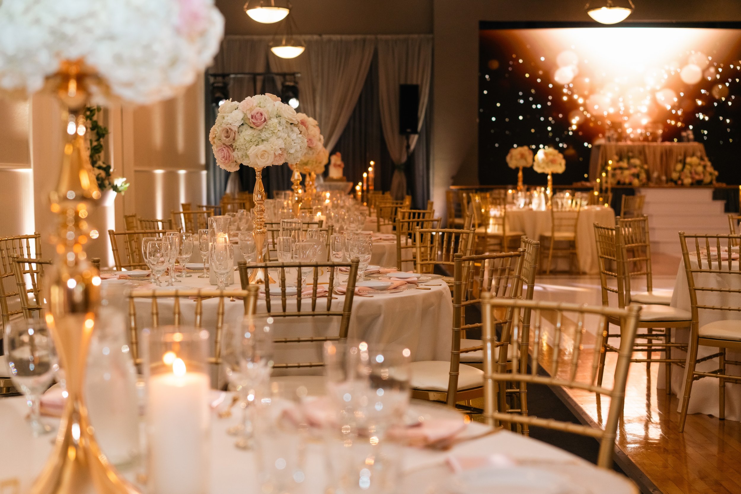 Elegant indoor wedding reception at Swiss Park San Diego