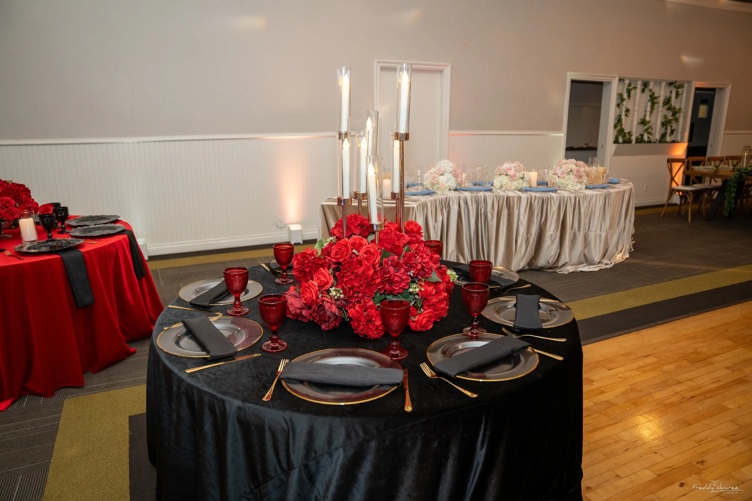 Elegant table centerpiece setup Swiss Park & Hall San Diego Chula Vista CA