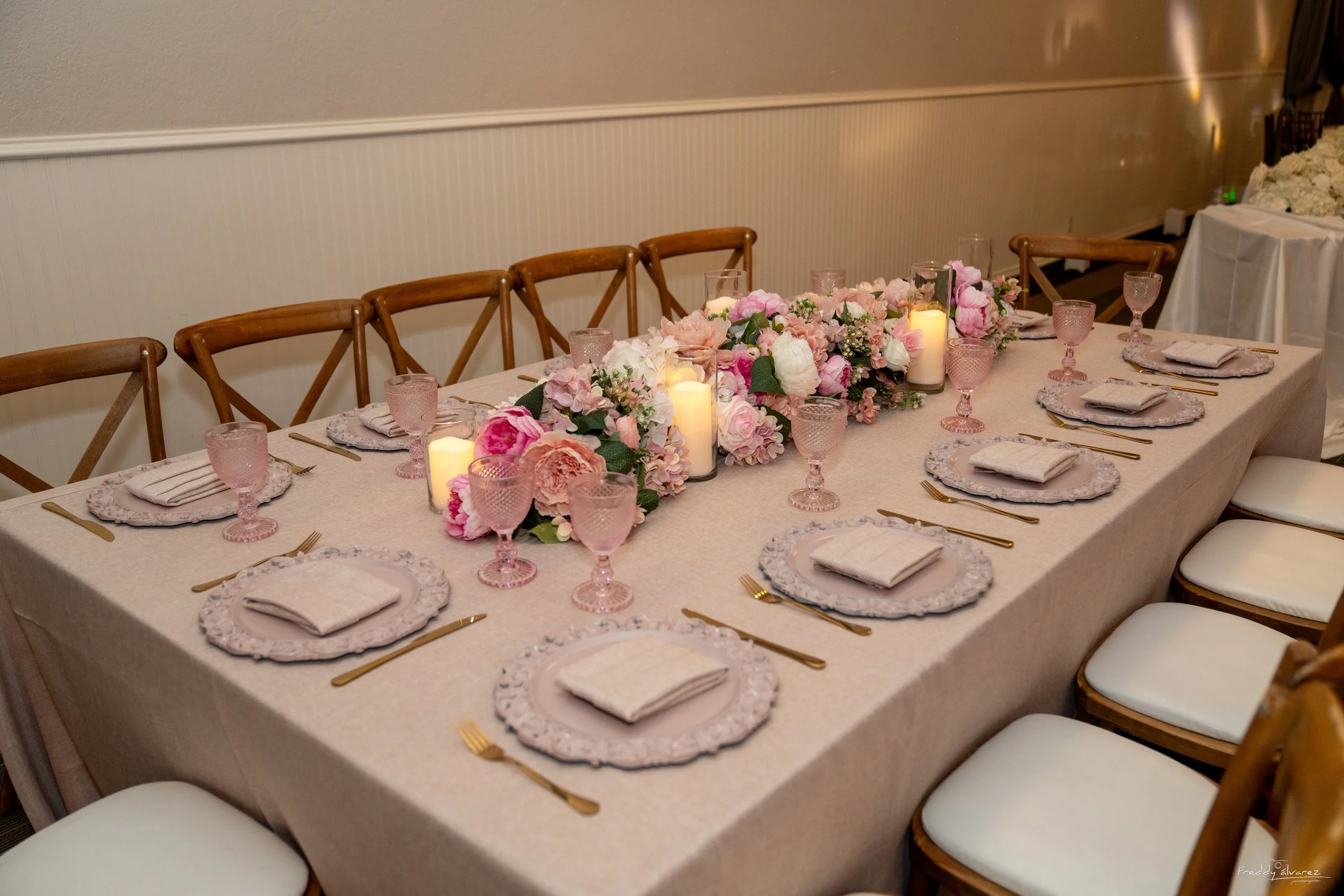 Elegant table centerpiece setup Swiss Park & Hall San Diego Chula Vista CA