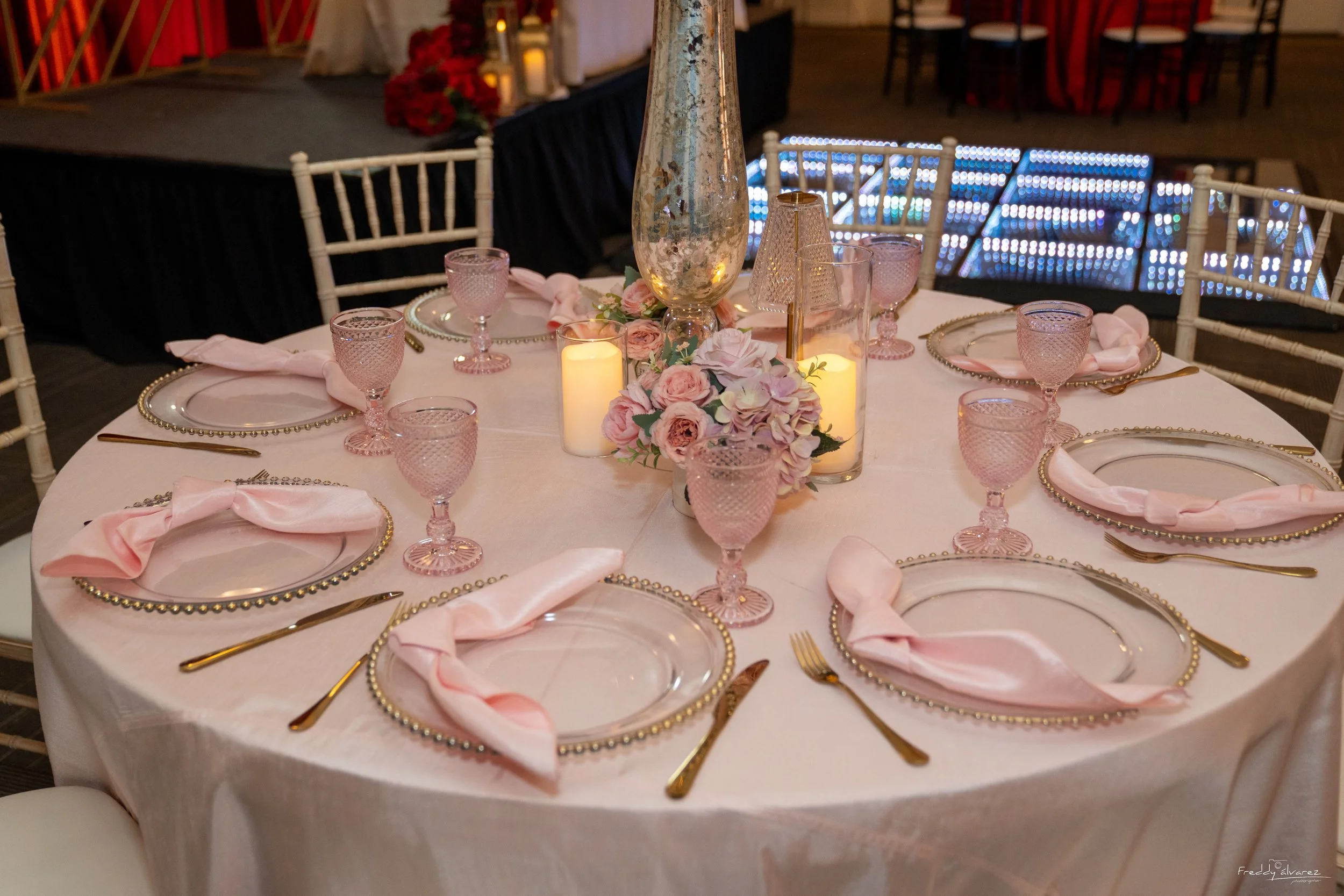 Elegant table centerpiece setup Swiss Park & Hall San Diego Chula Vista CA