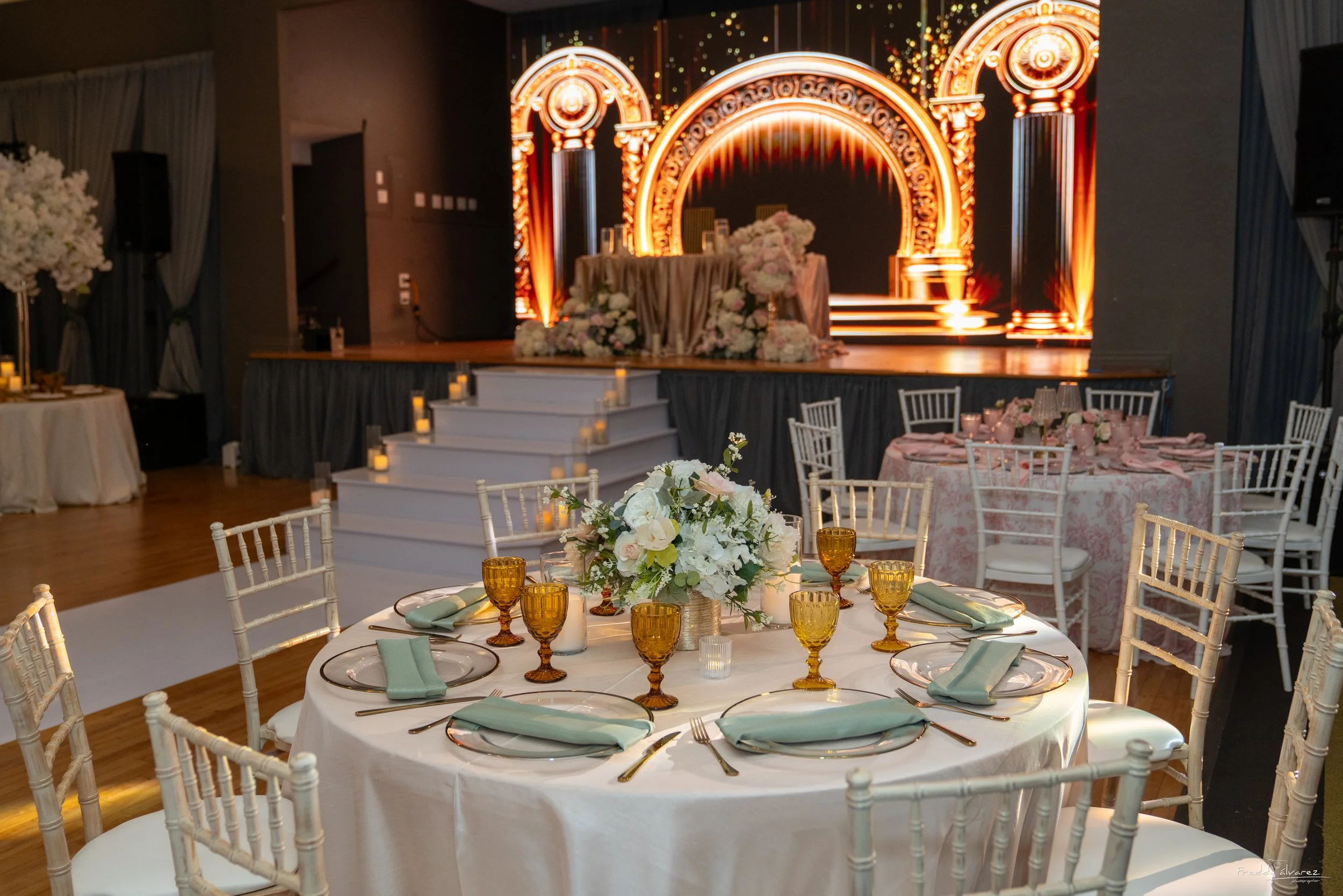 Elegant table centerpiece setup Swiss Park & Hall San Diego Chula Vista CA