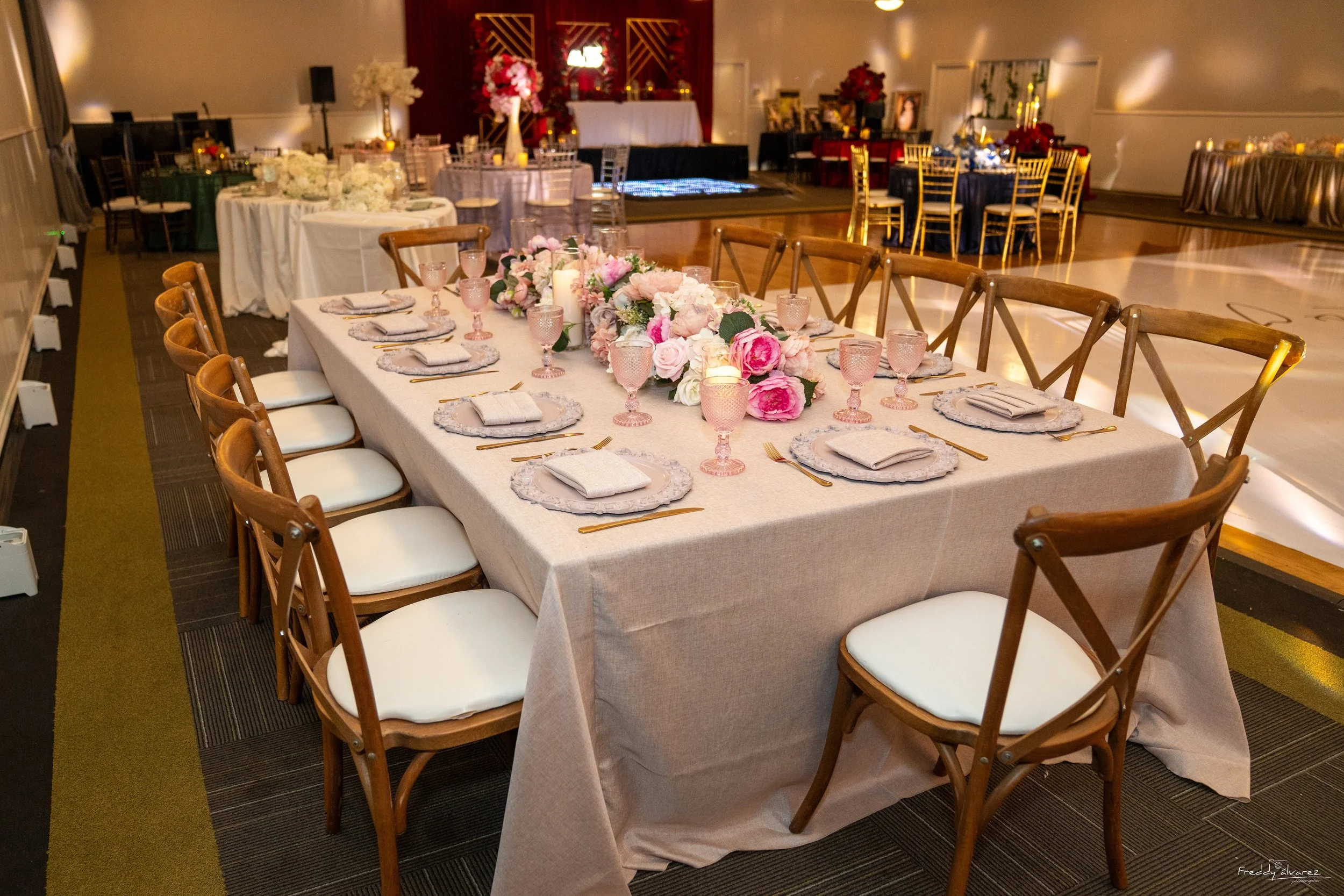Elegant table centerpiece setup Swiss Park & Hall San Diego Chula Vista CA