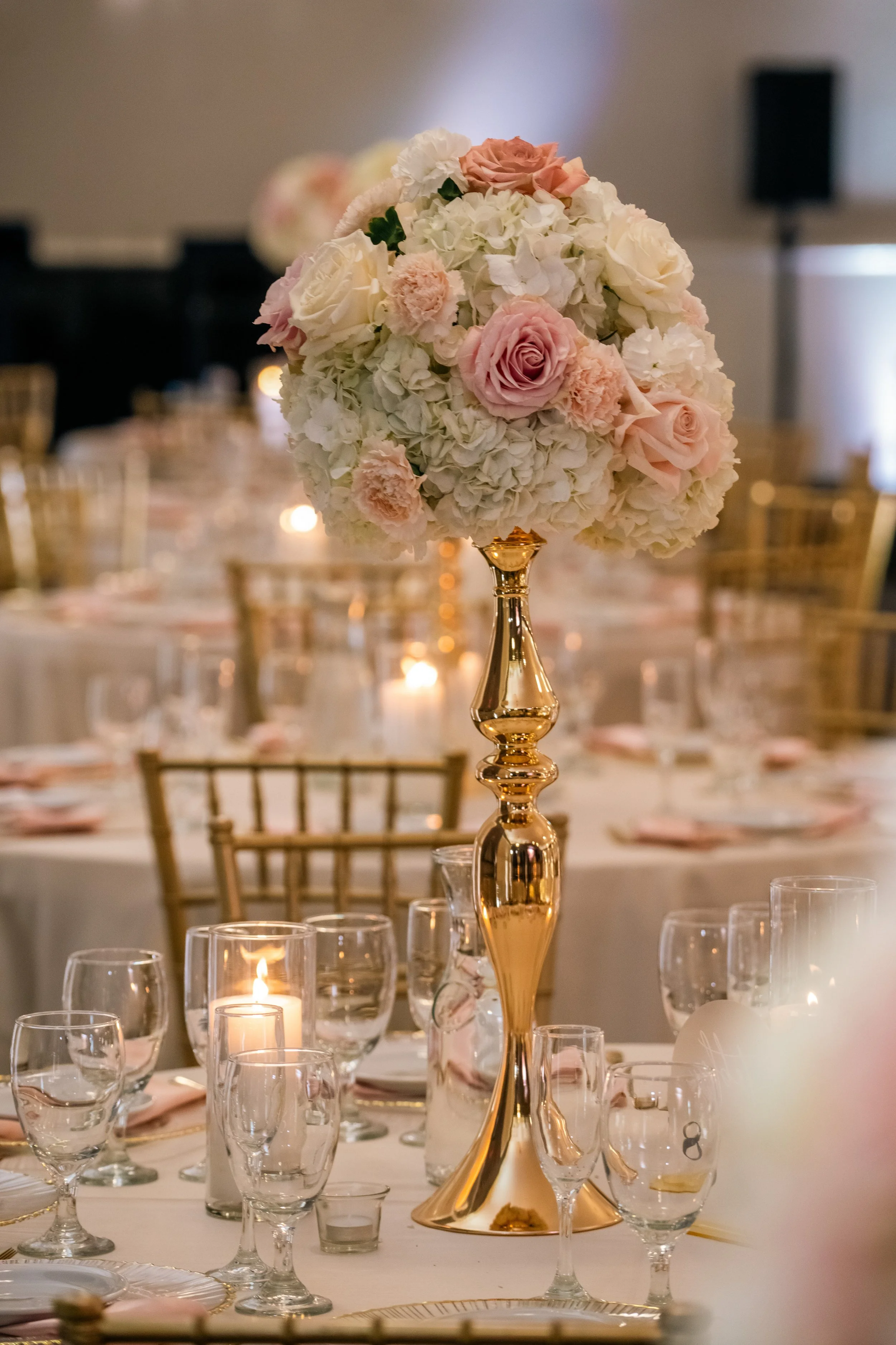 Elegant indoor wedding reception at Swiss Park San Diego