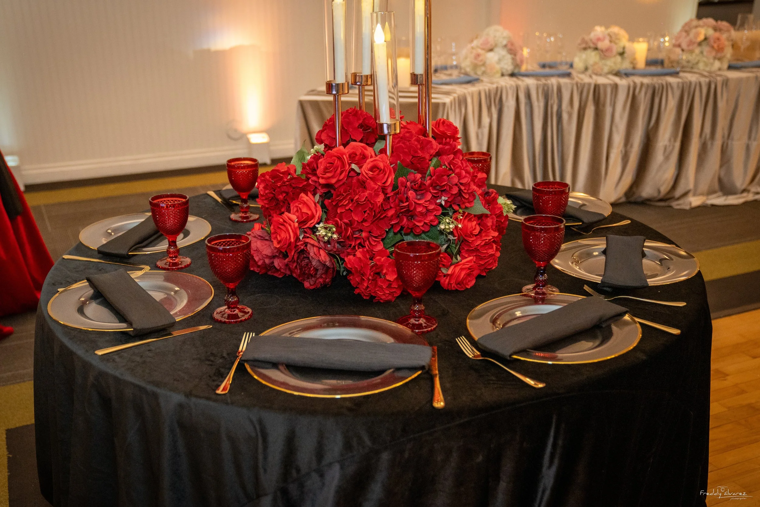 Elegant table centerpiece setup Swiss Park & Hall San Diego Chula Vista CA