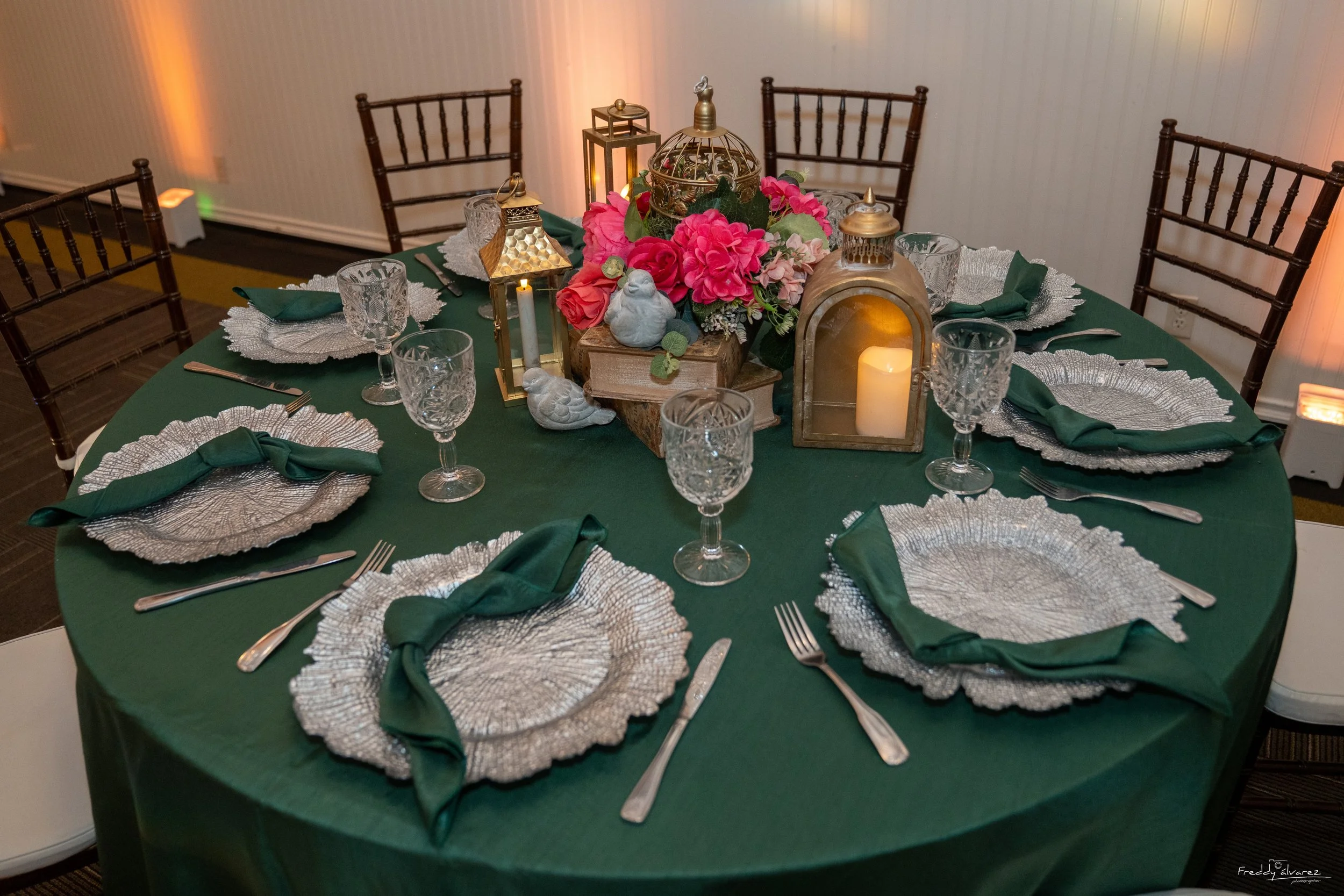 Elegant table centerpiece setup Swiss Park & Hall San Diego Chula Vista CA