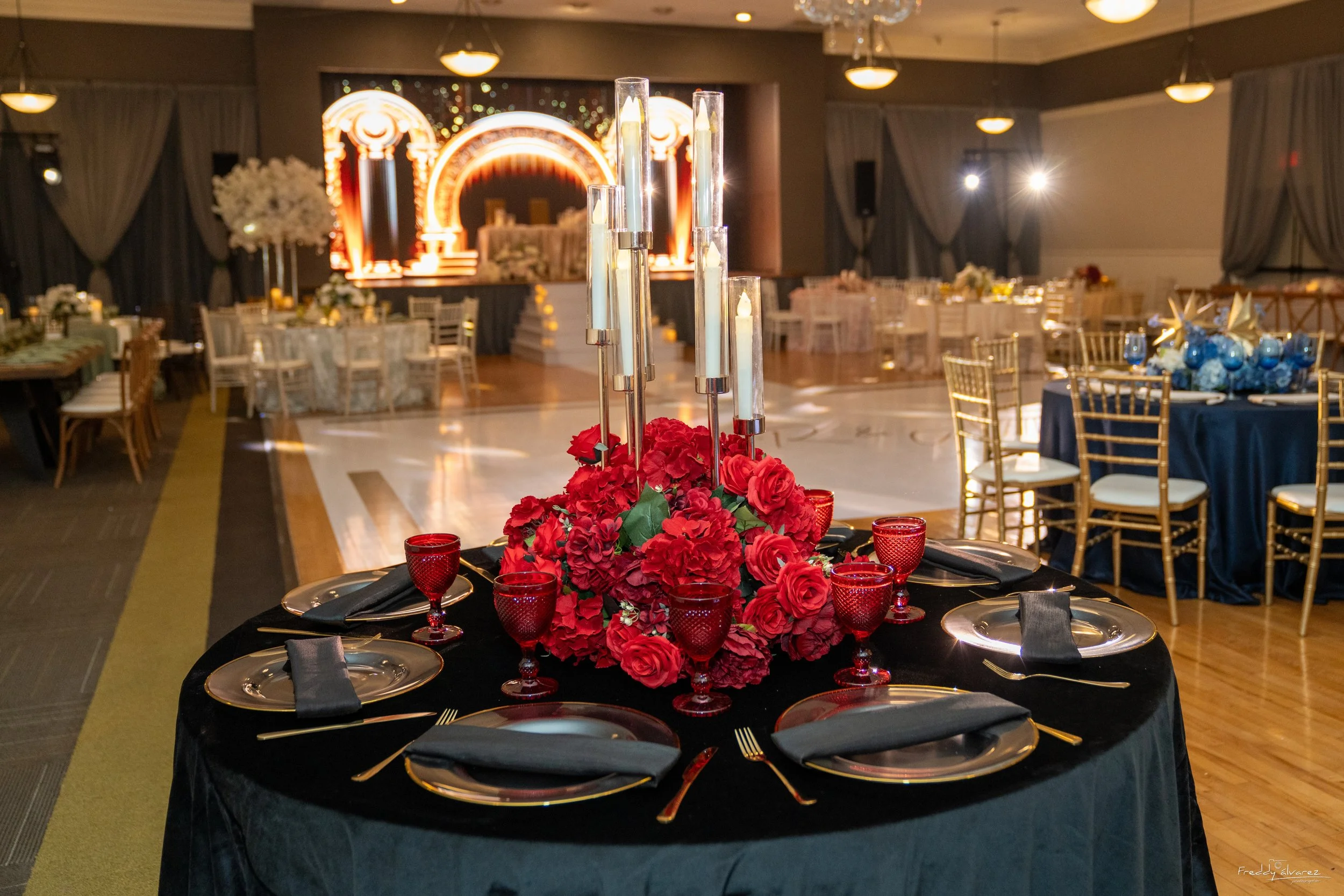 Elegant table centerpiece setup Swiss Park & Hall San Diego Chula Vista CA