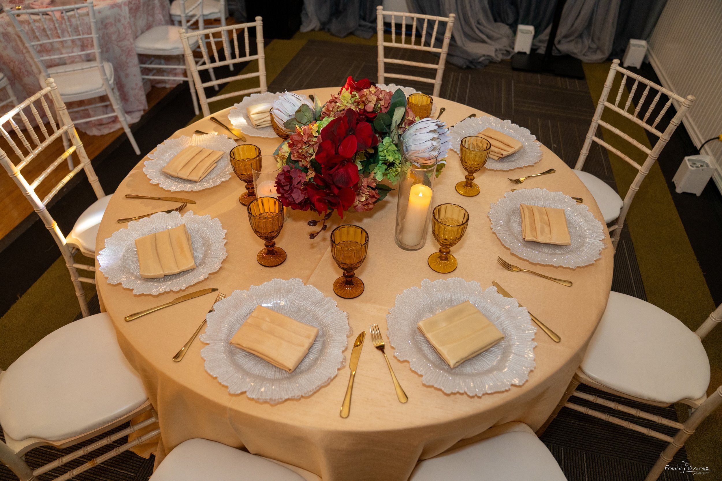 Elegant table centerpiece setup Swiss Park & Hall San Diego Chula Vista CA