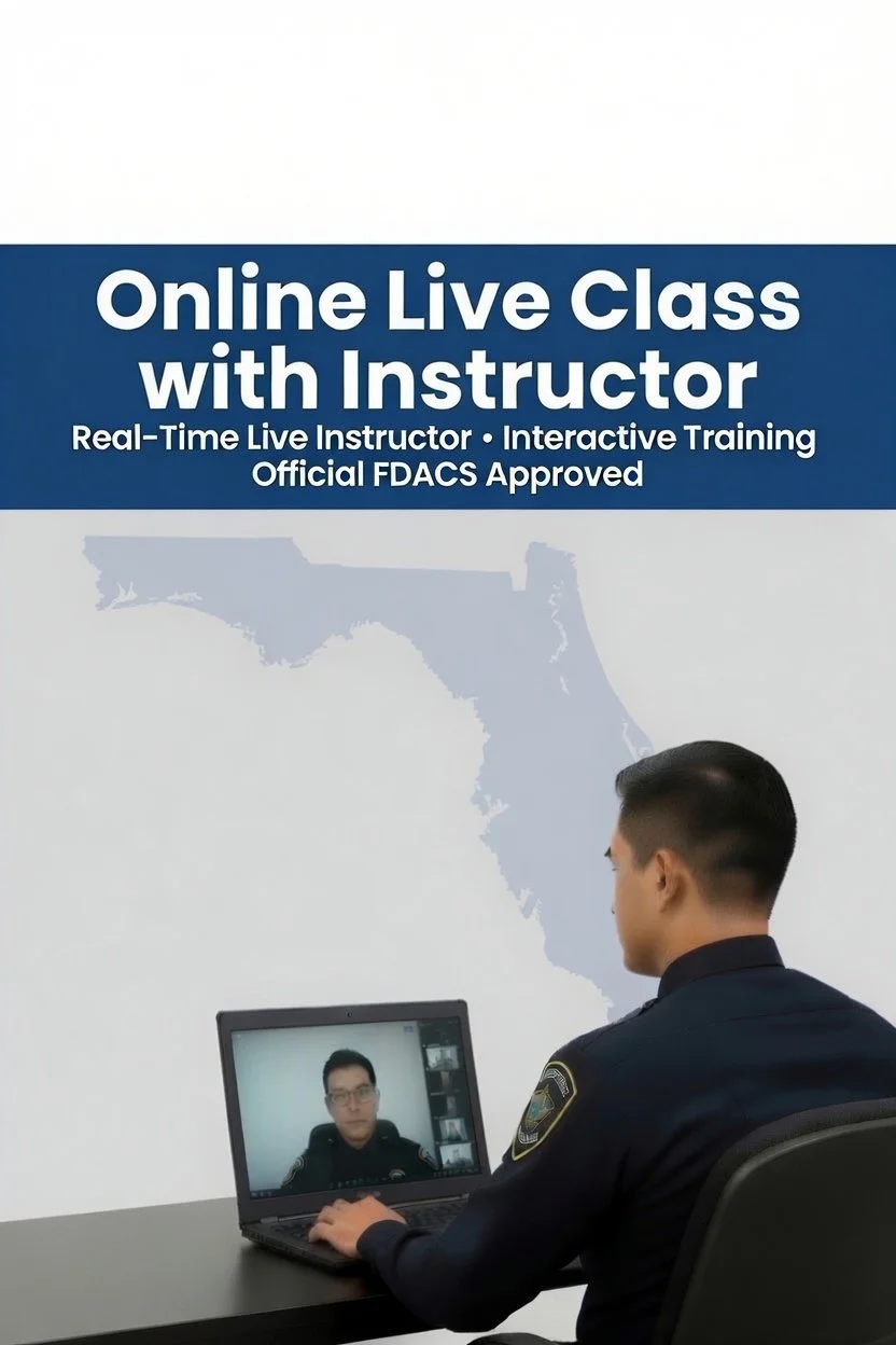 Florida Class D — Unarmed Security Officer License (40 Hours) — Live Online. June 29- July 2, 2026 8:30am-6:30pm