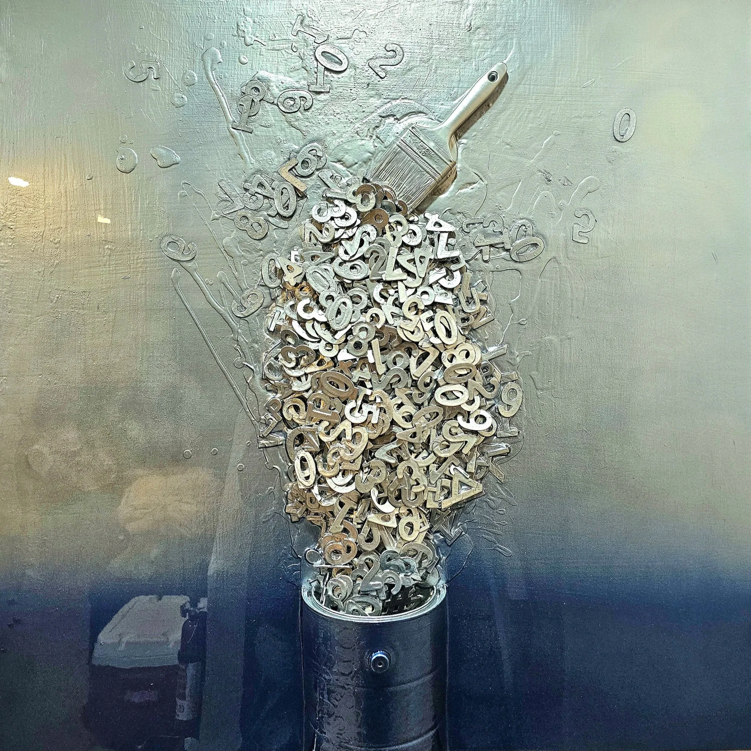 Can Someone Please Explain This To Me?
Mixed media on wood panel measuring 36"x36"x6".