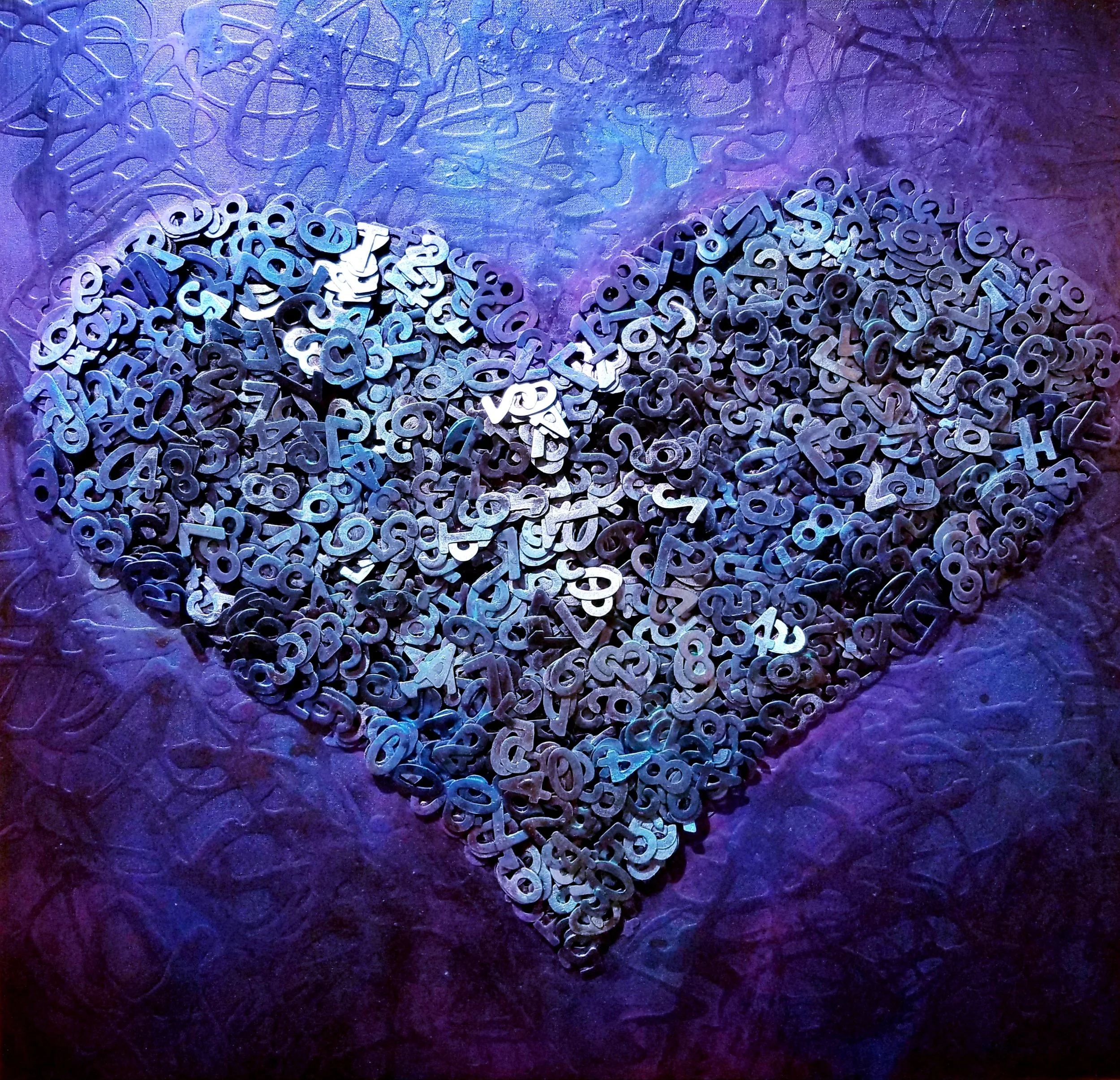 The Love Numbers (H, K, and I) 
Mixed media on gallery-wrapped canvas measuring 36"x36"x3"