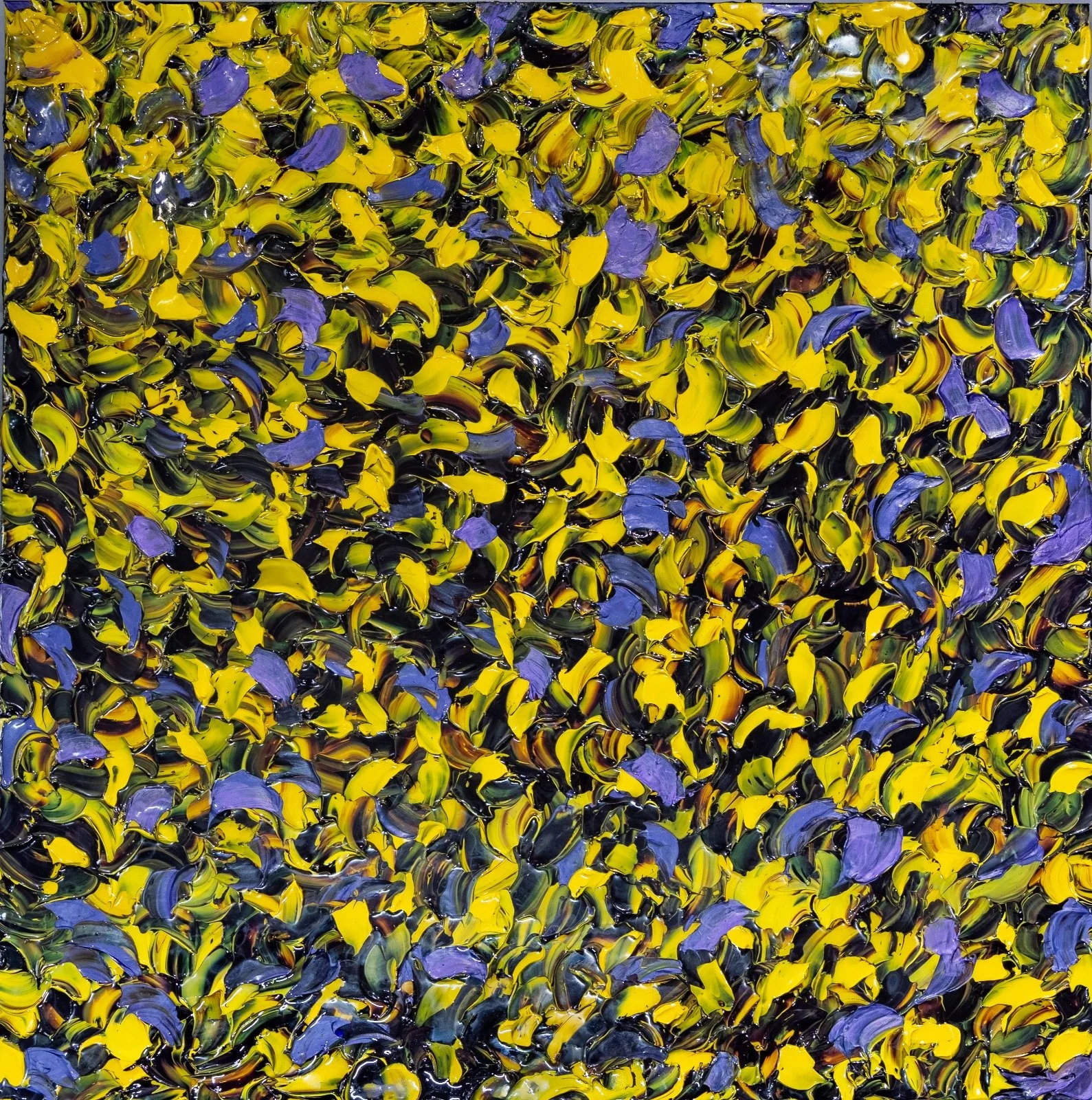 Thoughts of Dahlia
Acrylic and iridescent and metallic pigment on gallery-wrapped canvas measuring 36”x36”x1.5”