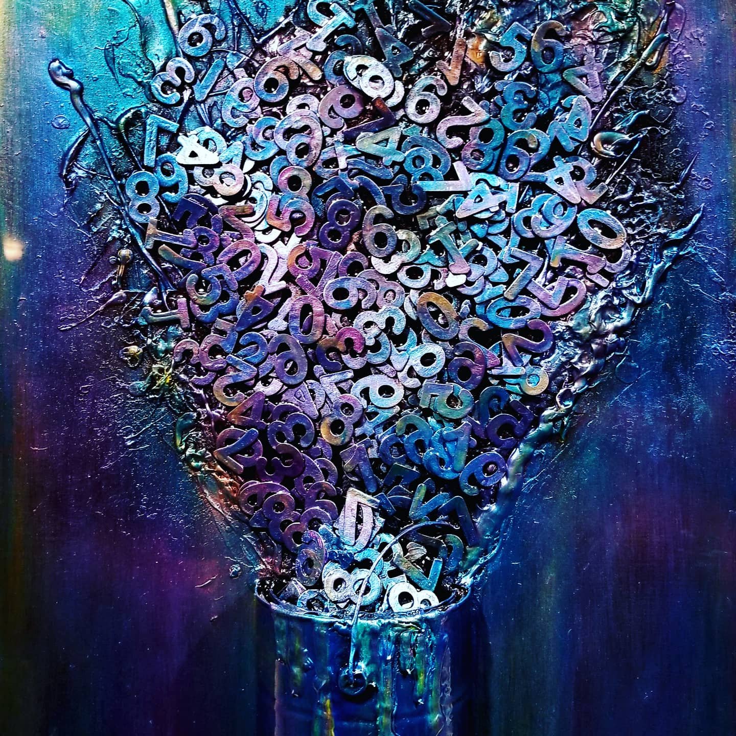 Deficit
Mixed media on wood panel measuring 36"x36"x6"