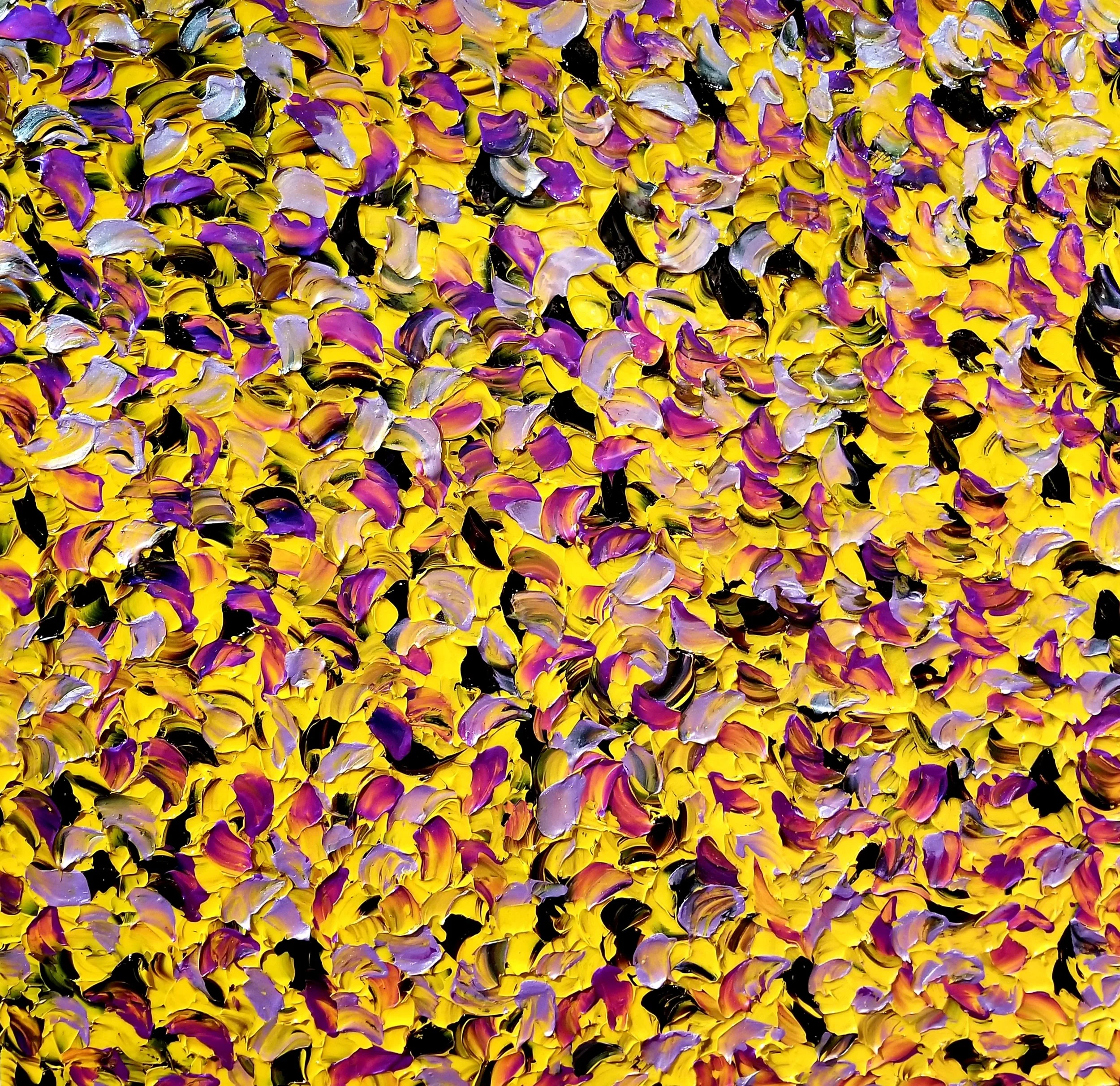 Petunias
Acrylic and iridescent and metallic pigment on gallery-wrapped canvas measuring 36”x36”x1.5”