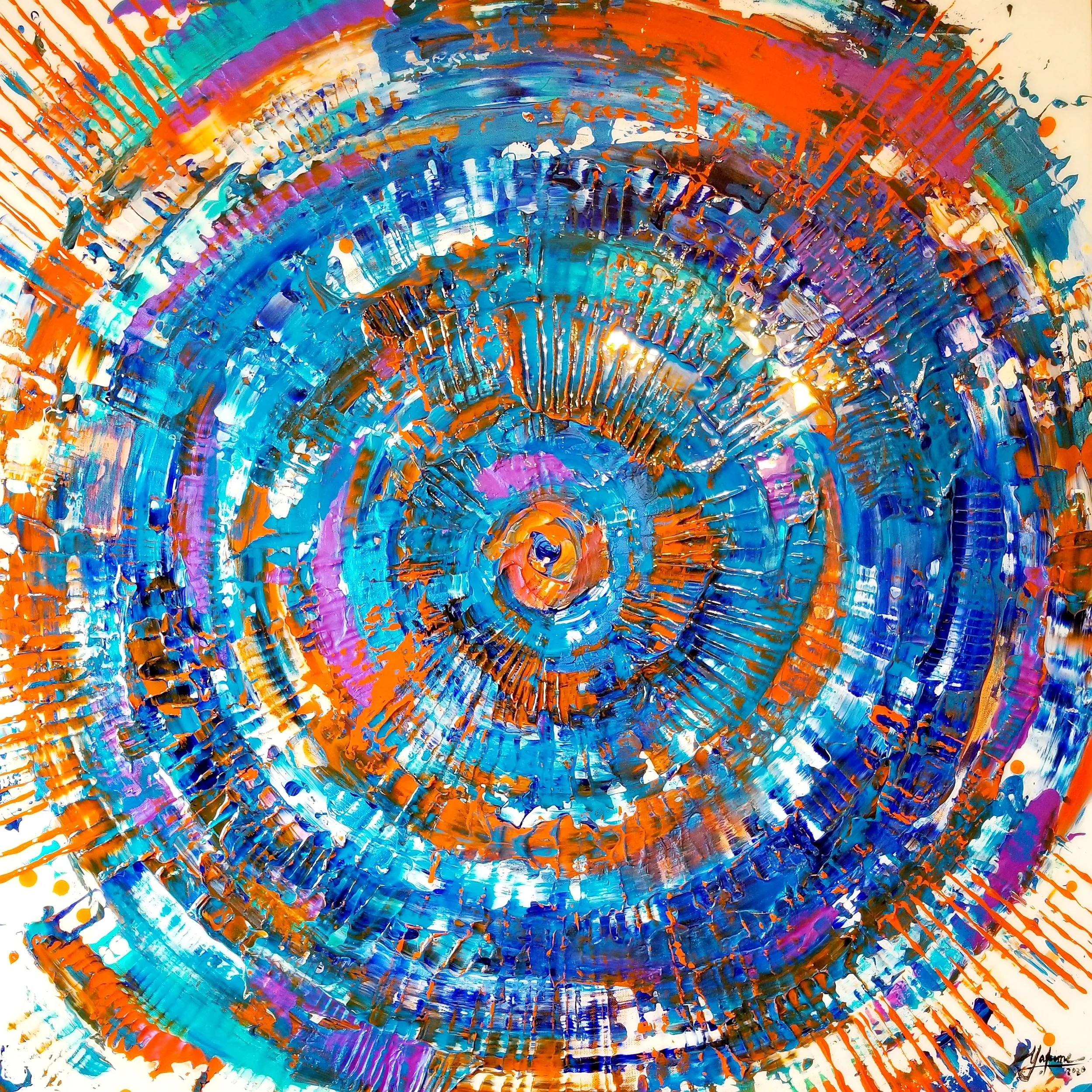 Vou set tre belle
Acrylic and iridescent and metallic pigment on gallery-wrapped canvas measuring 36”x36”x1.5” 