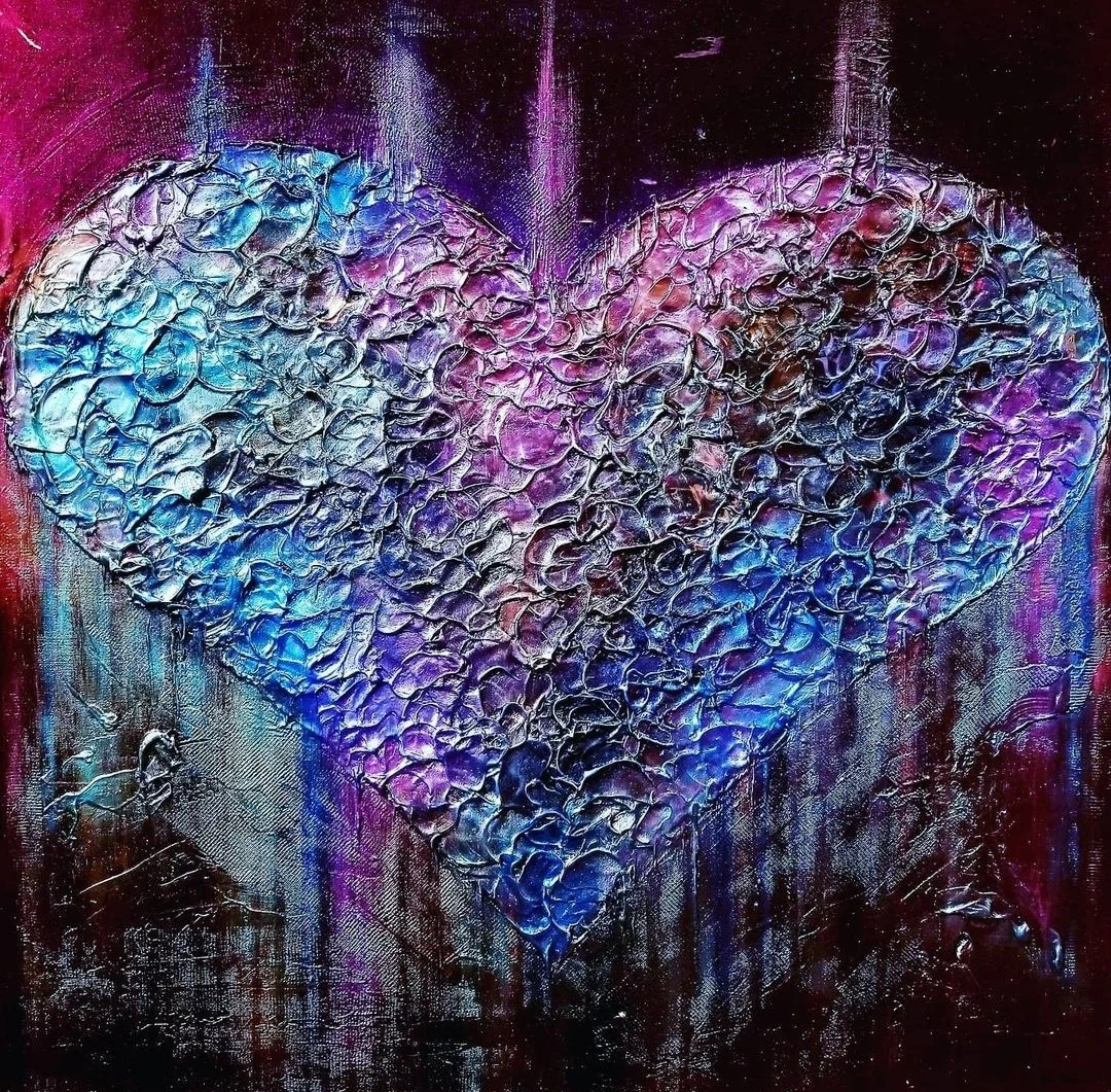 Heartfelt
Acrylic and iridescent and metallic pigment on gallery-wrapped canvas measuring 36”x36”x1.5” 
