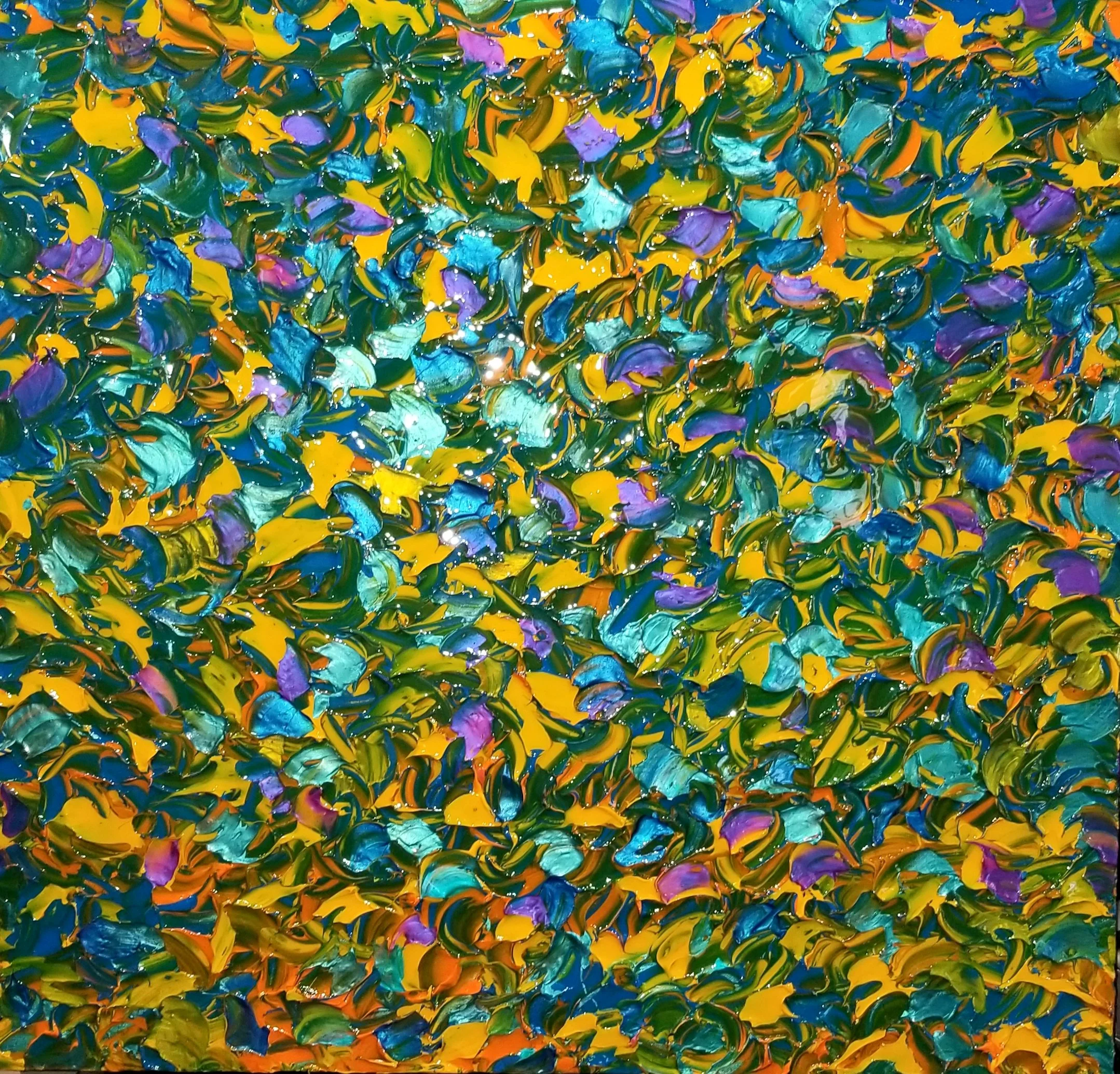 Ginkgo
Acrylic and iridescent and metallic pigment on gallery-wrapped canvas measuring 36”x36”x1.5”