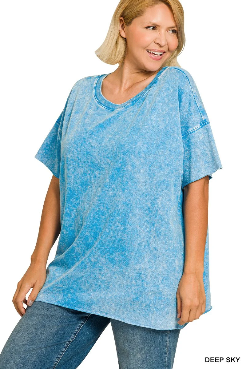 Plus Size Vintage Wash Everyday Tee – Relaxed Fit (Blue & Charcoal)