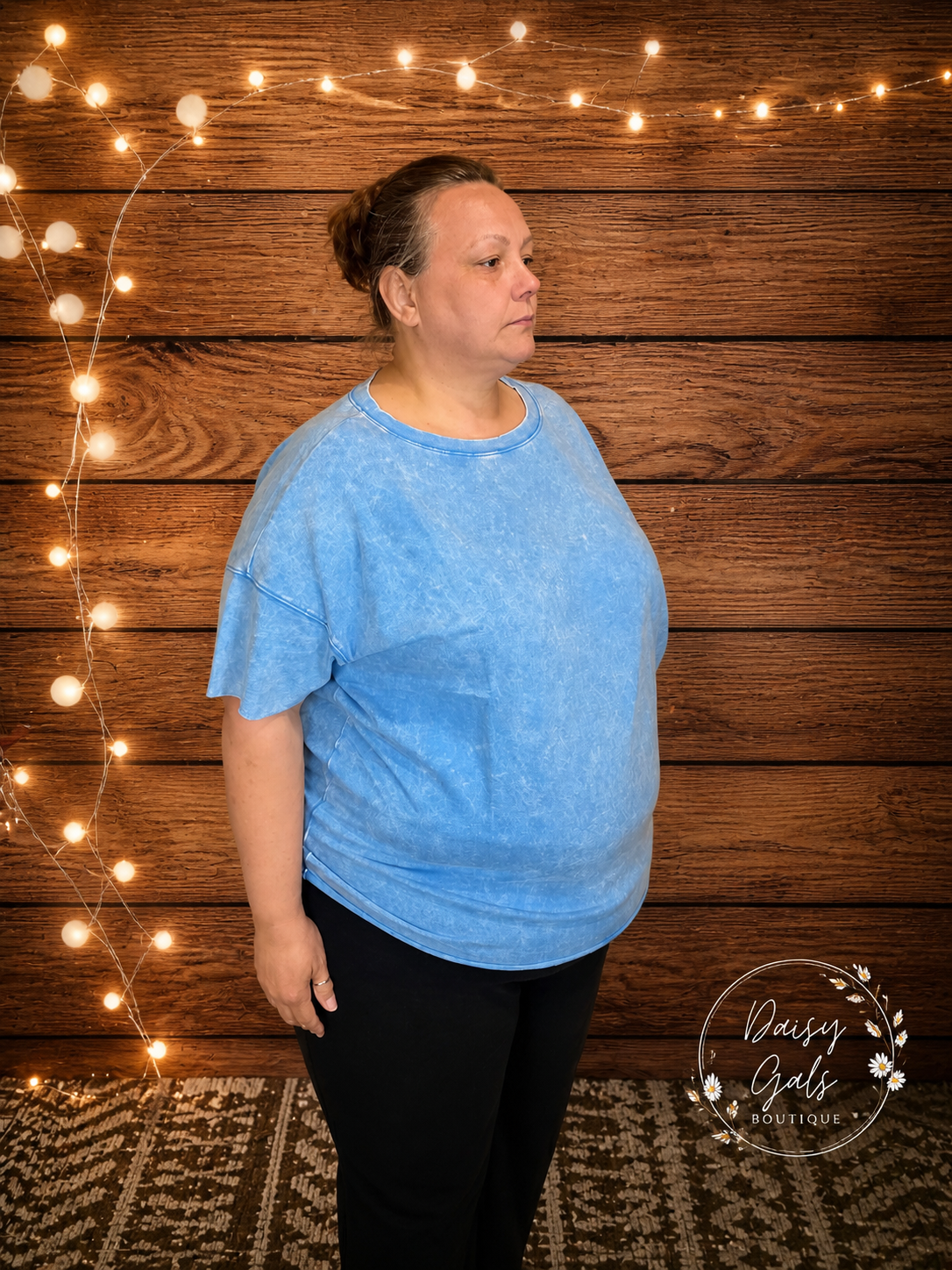 Plus Size Vintage Wash Everyday Tee – Relaxed Fit (Blue & Charcoal)