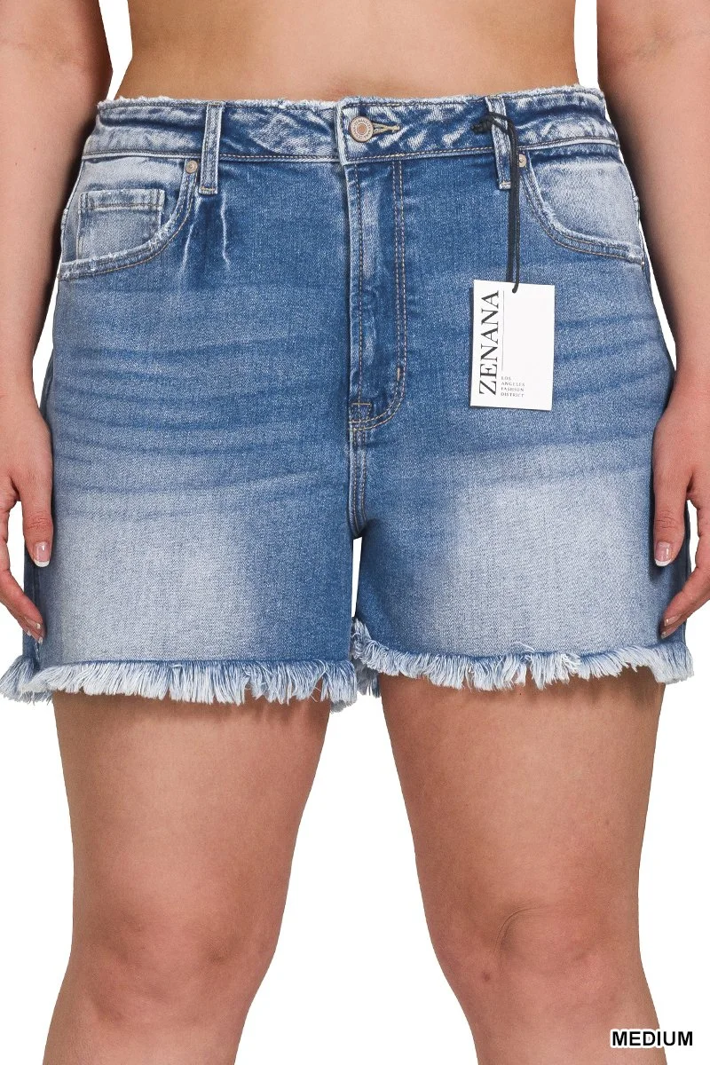 Plus Size High-Rise Frayed Hem Denim Shorts